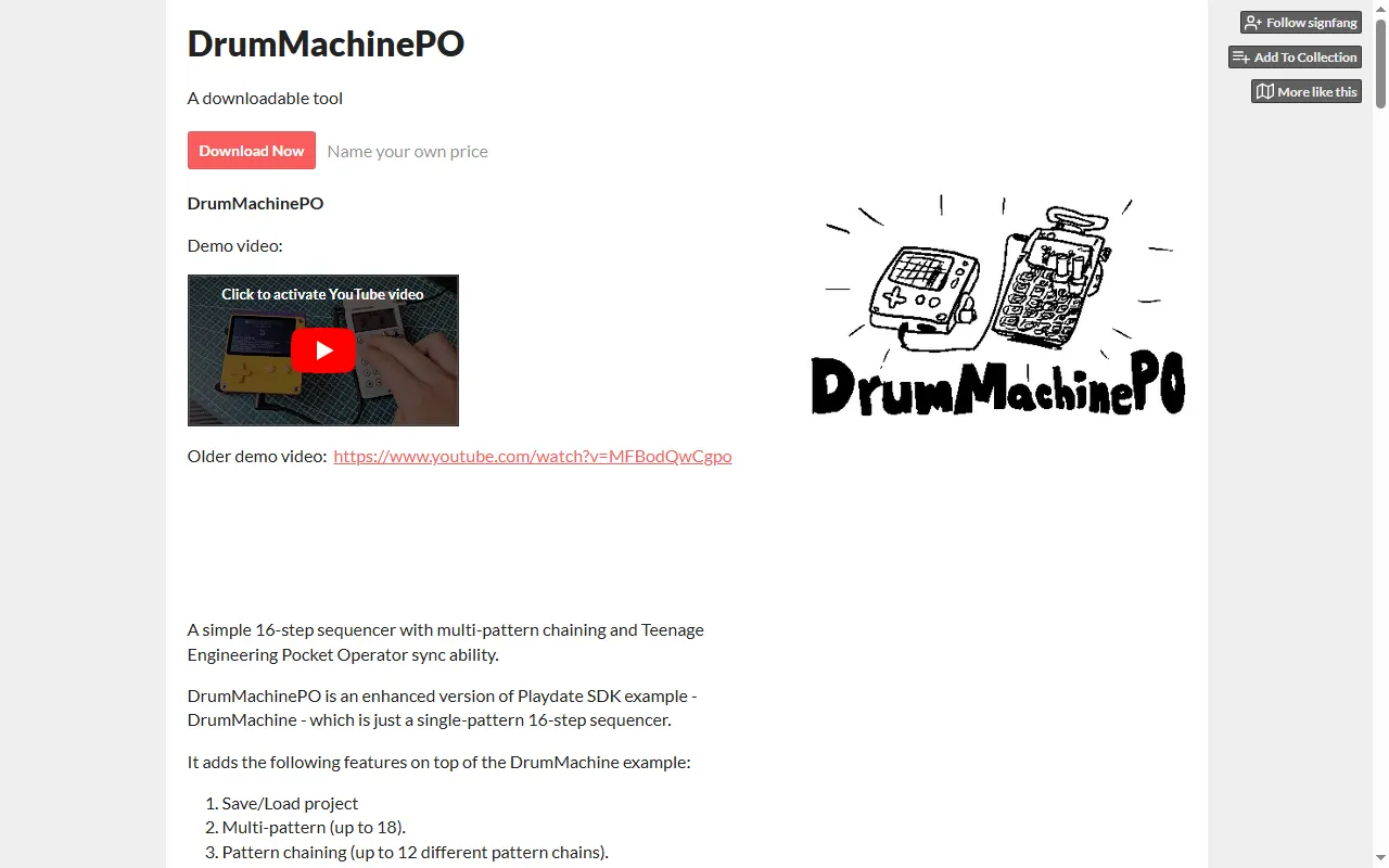 DrumMachinePO itch.io page