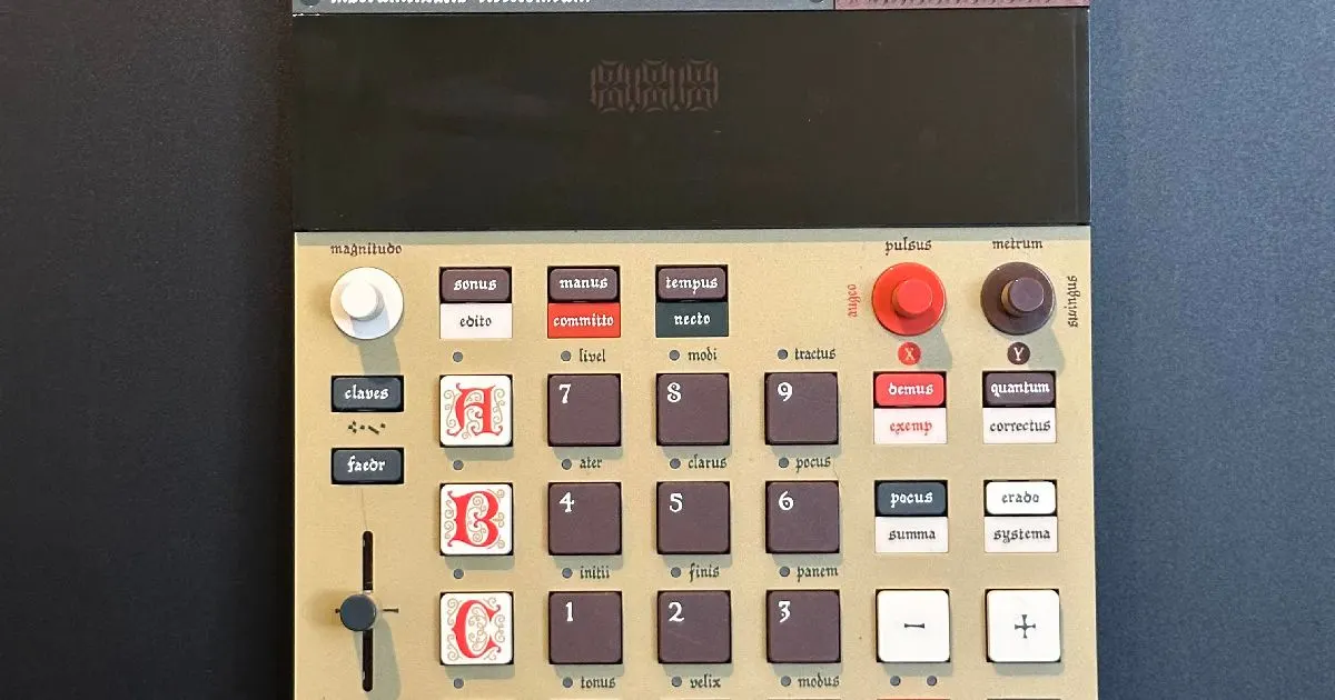EP sampler docked on a printed magnetic shelf