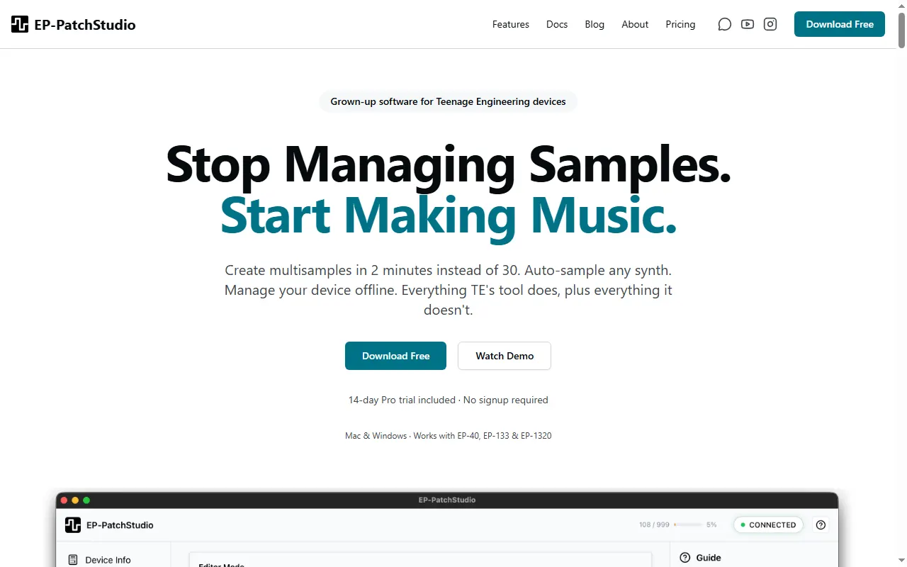 Interfaz del editor de multisamples de EP-PatchStudio