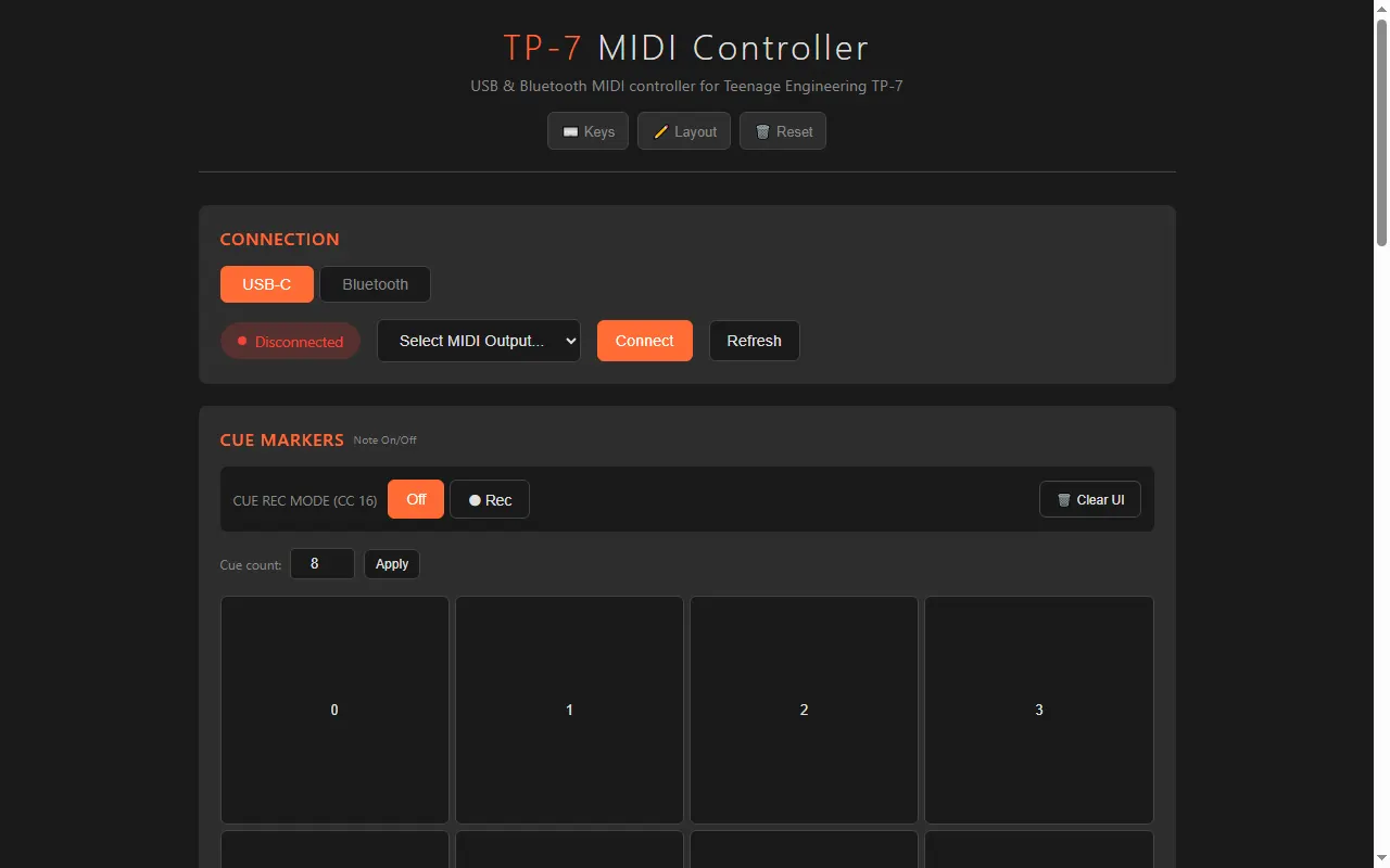Captura de pantalla de TP-7 MIDI