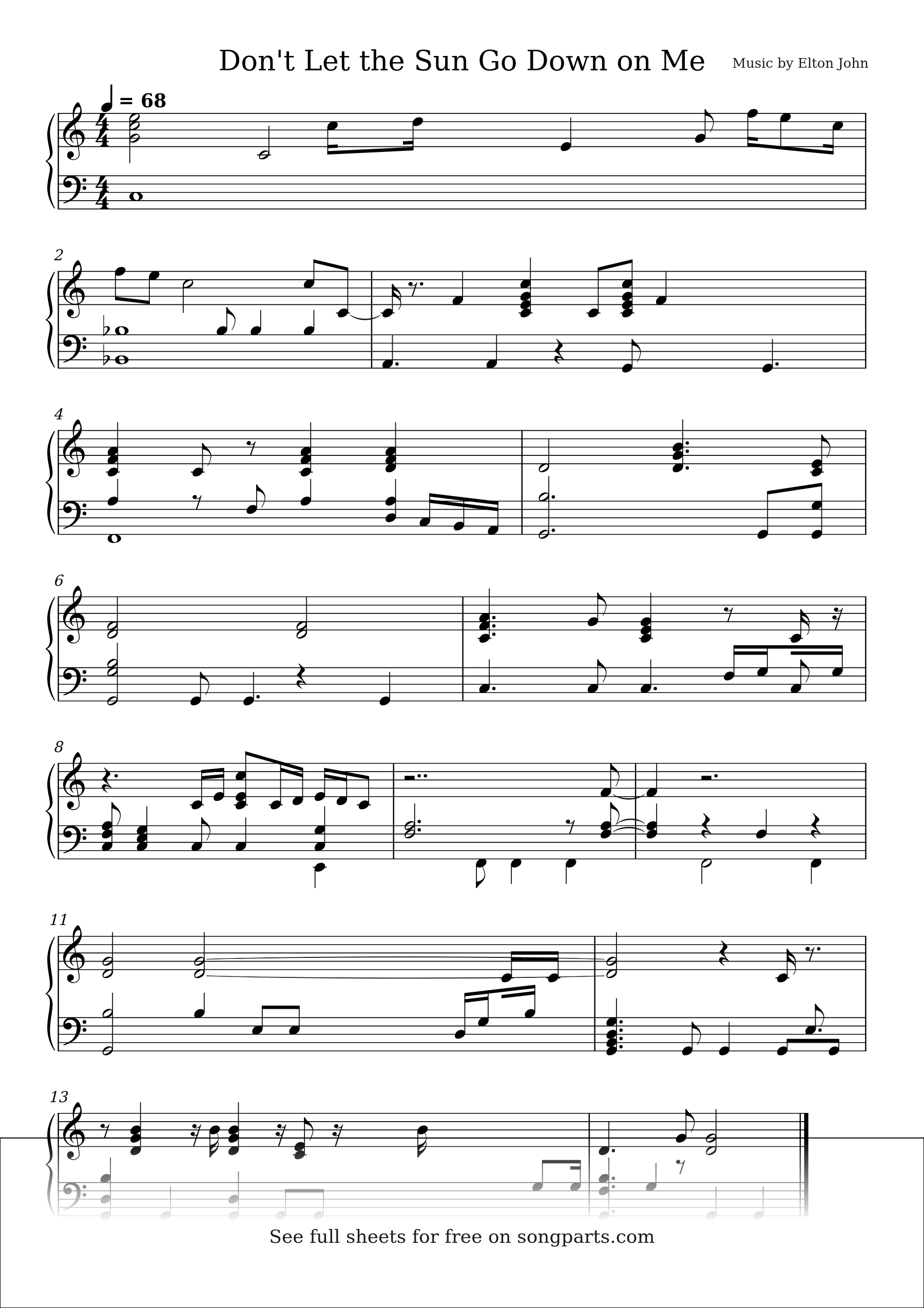 Sheet music preview for Don't Let the Sun Go Down on Me by Elton John