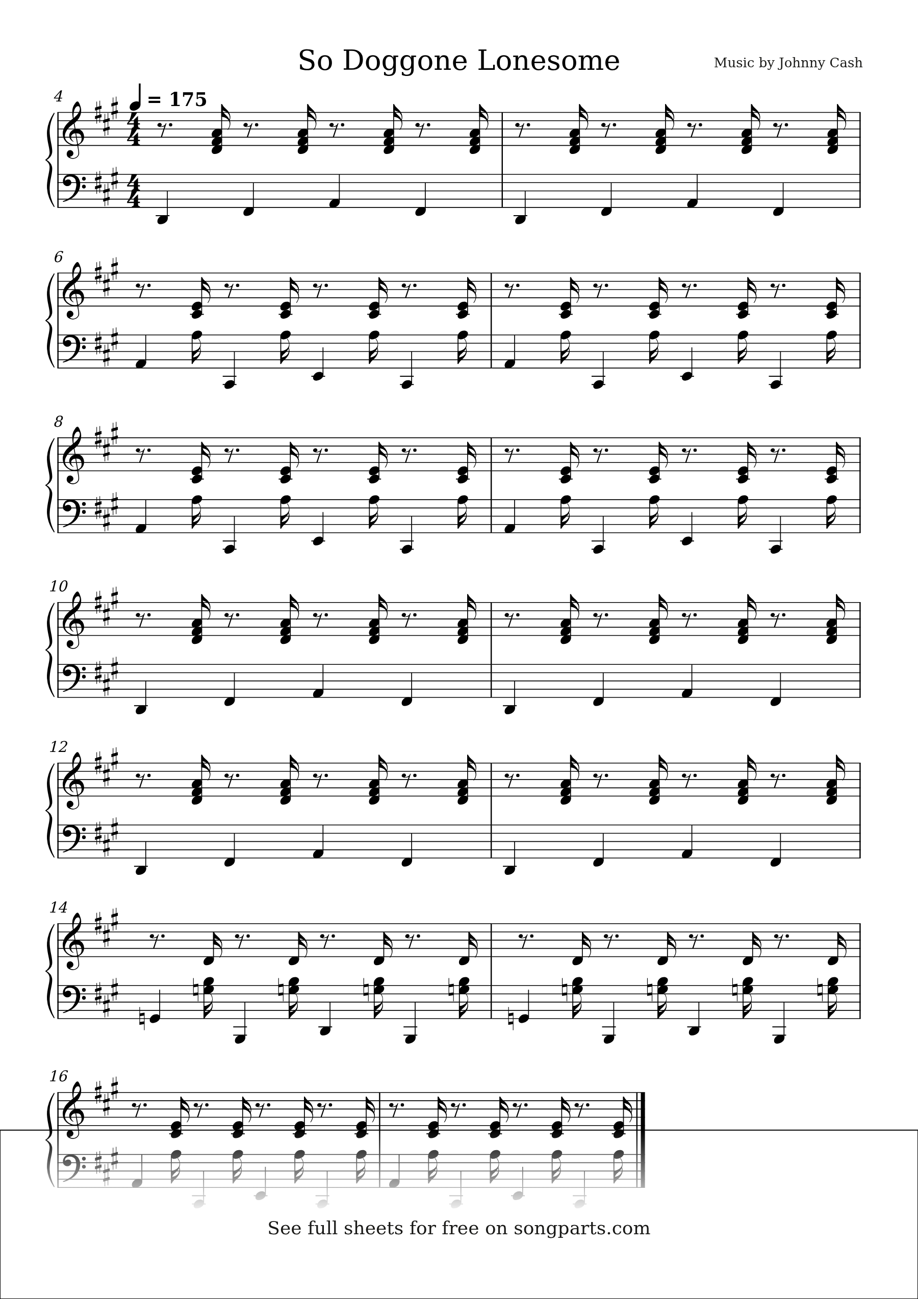 Sheet music preview for So Doggone Lonesome by Johnny Cash