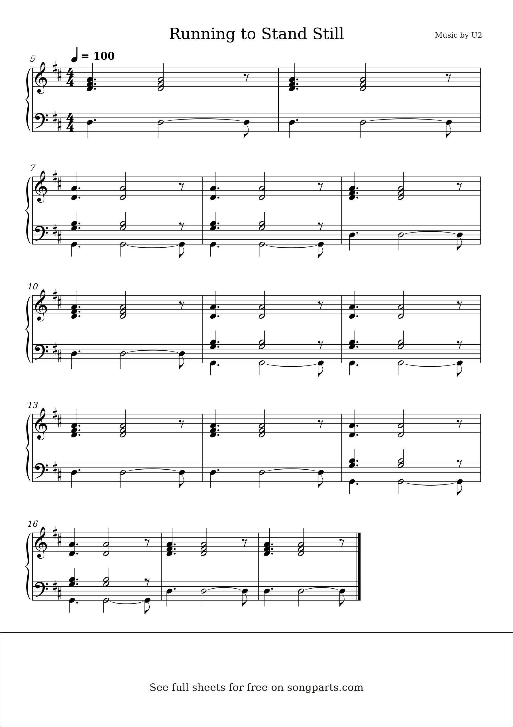 Превью нот Running to Stand Still (U2)