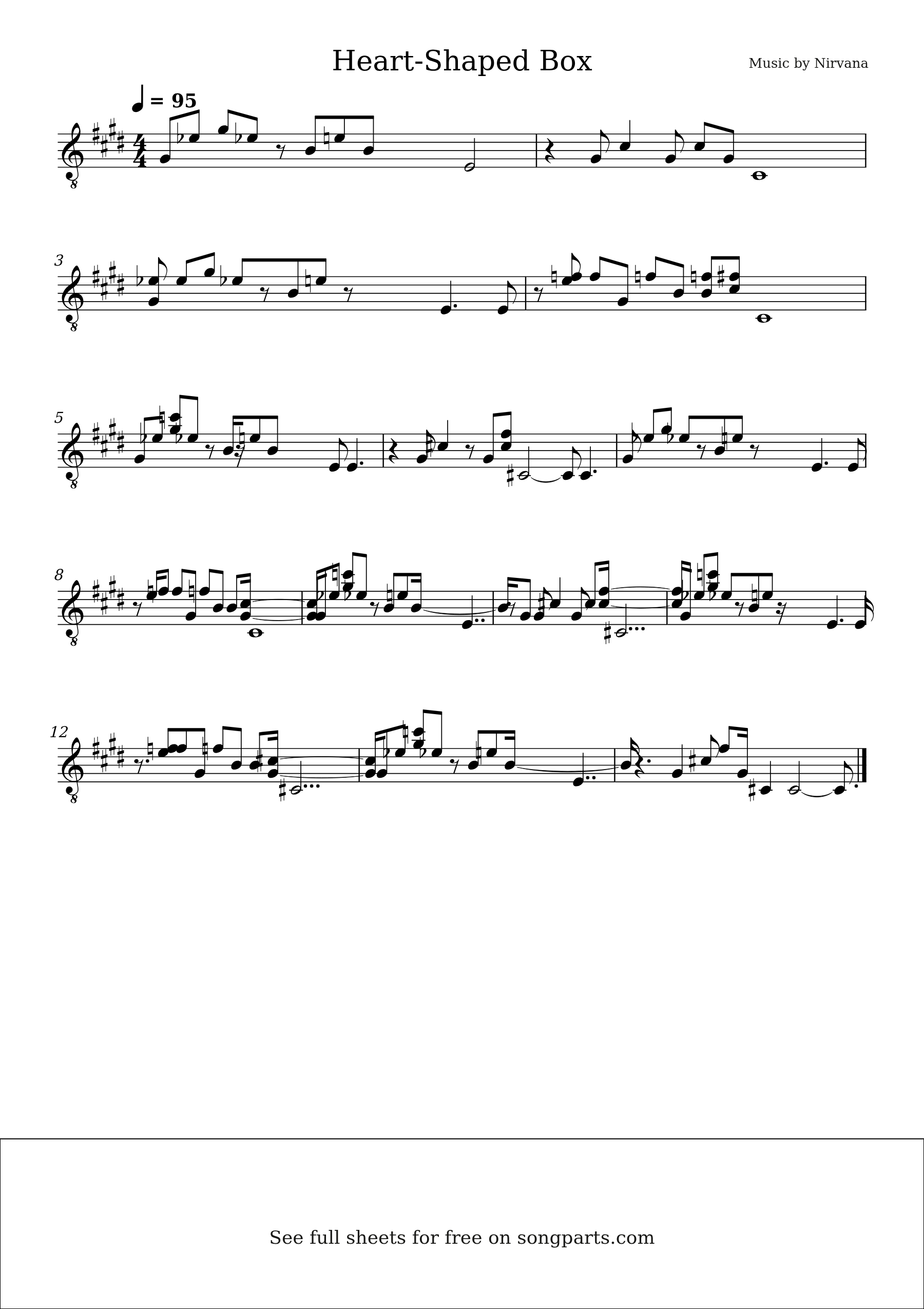 Sheet music preview for Heart-Shaped Box by Nirvana