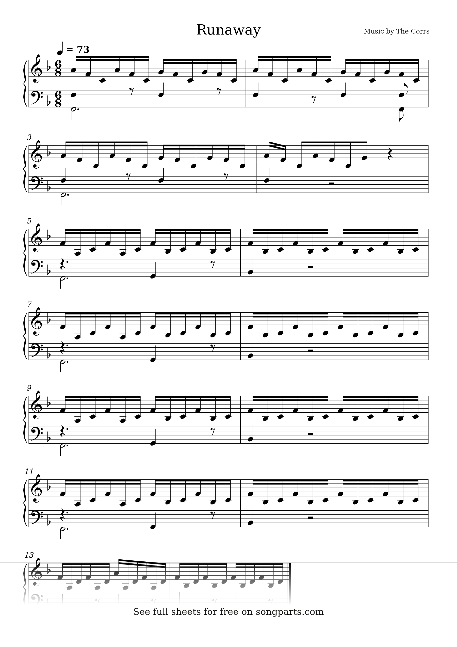 Sheet music preview for Runaway by The Corrs