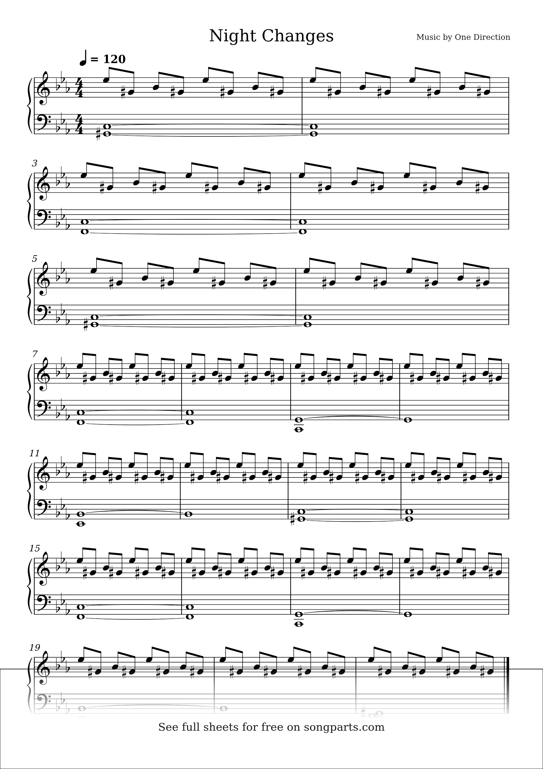 Vista previa de la partitura de Night Changes de One Direction