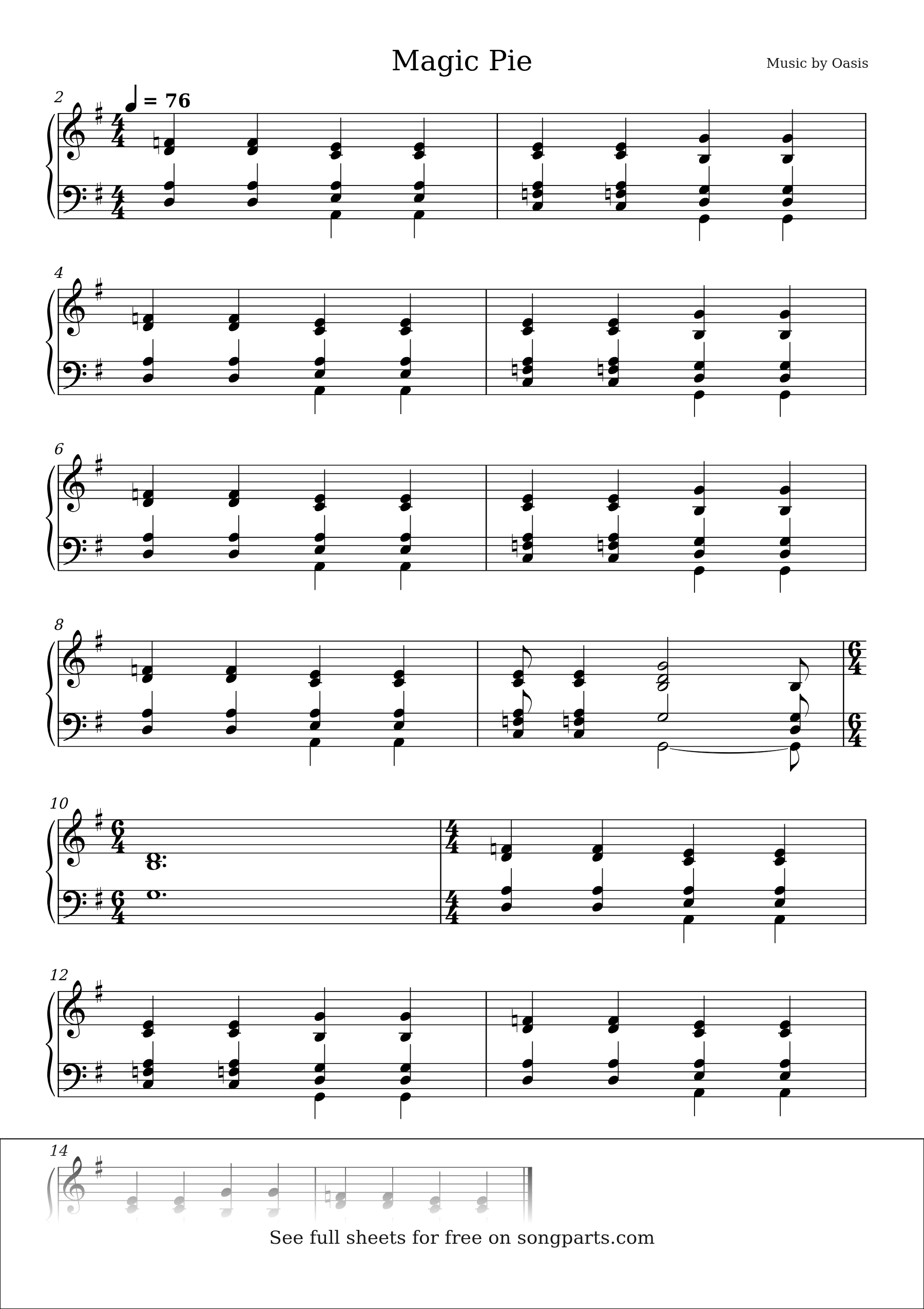 Sheet music preview for Magic Pie by Oasis