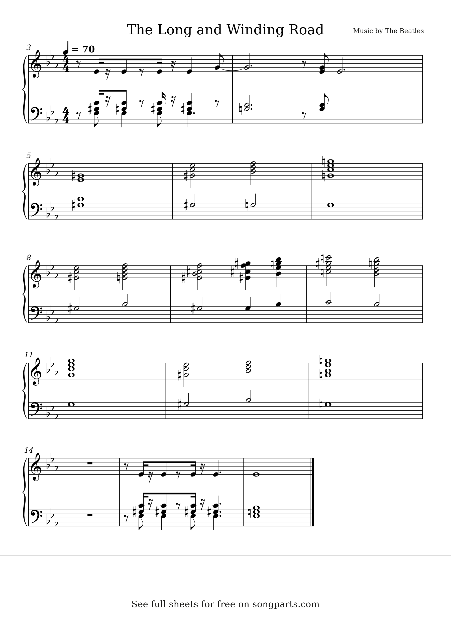Vista previa de la partitura de The Long and Winding Road de The Beatles