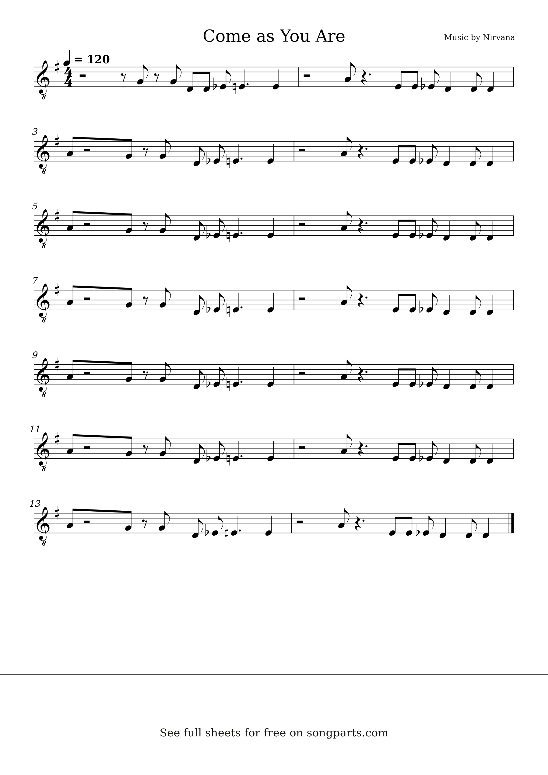 Vista previa de la partitura de Come as You Are de Nirvana