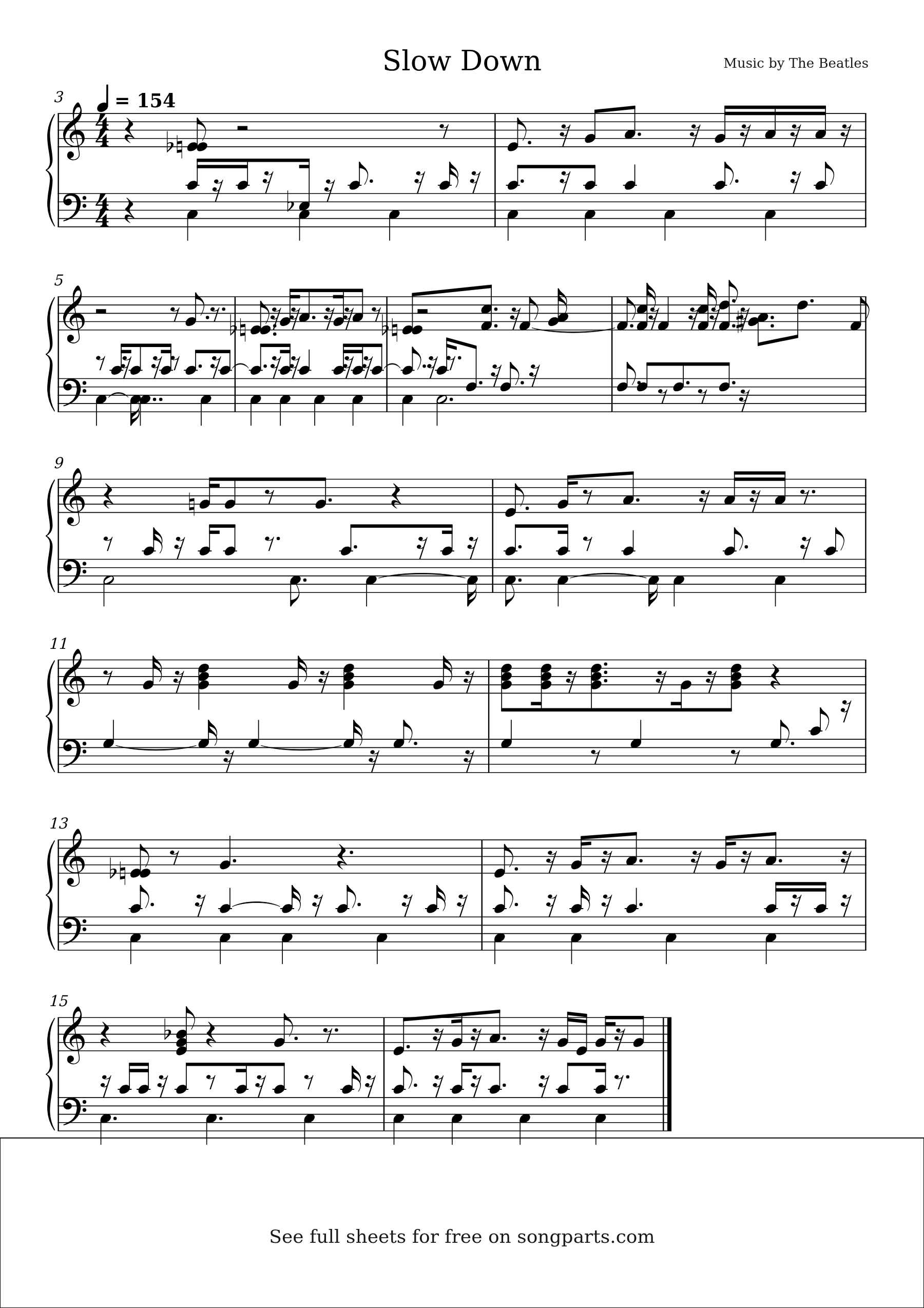 Vista previa de la partitura de Slow Down de The Beatles