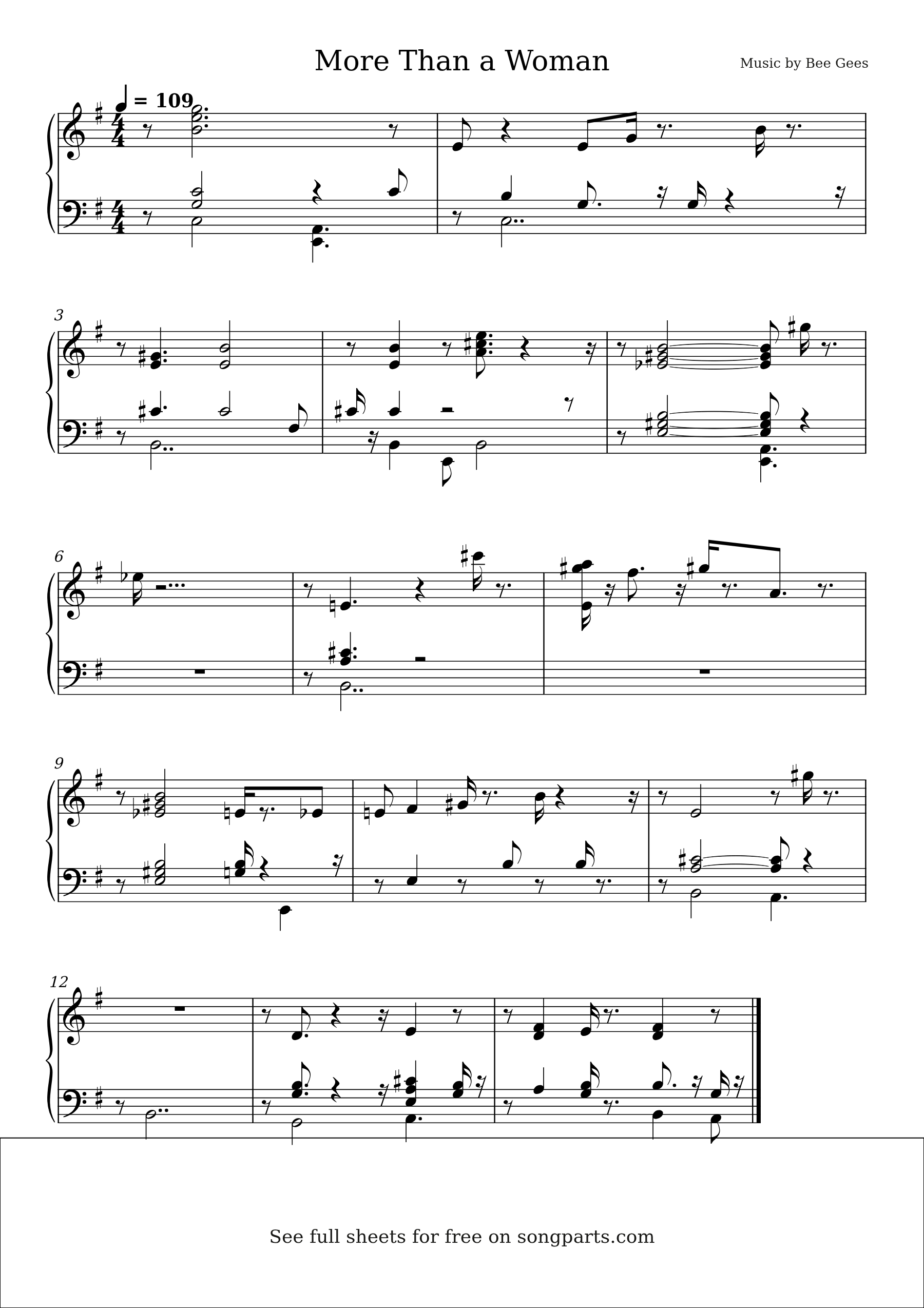 Sheet music preview for More Than a Woman by Bee Gees