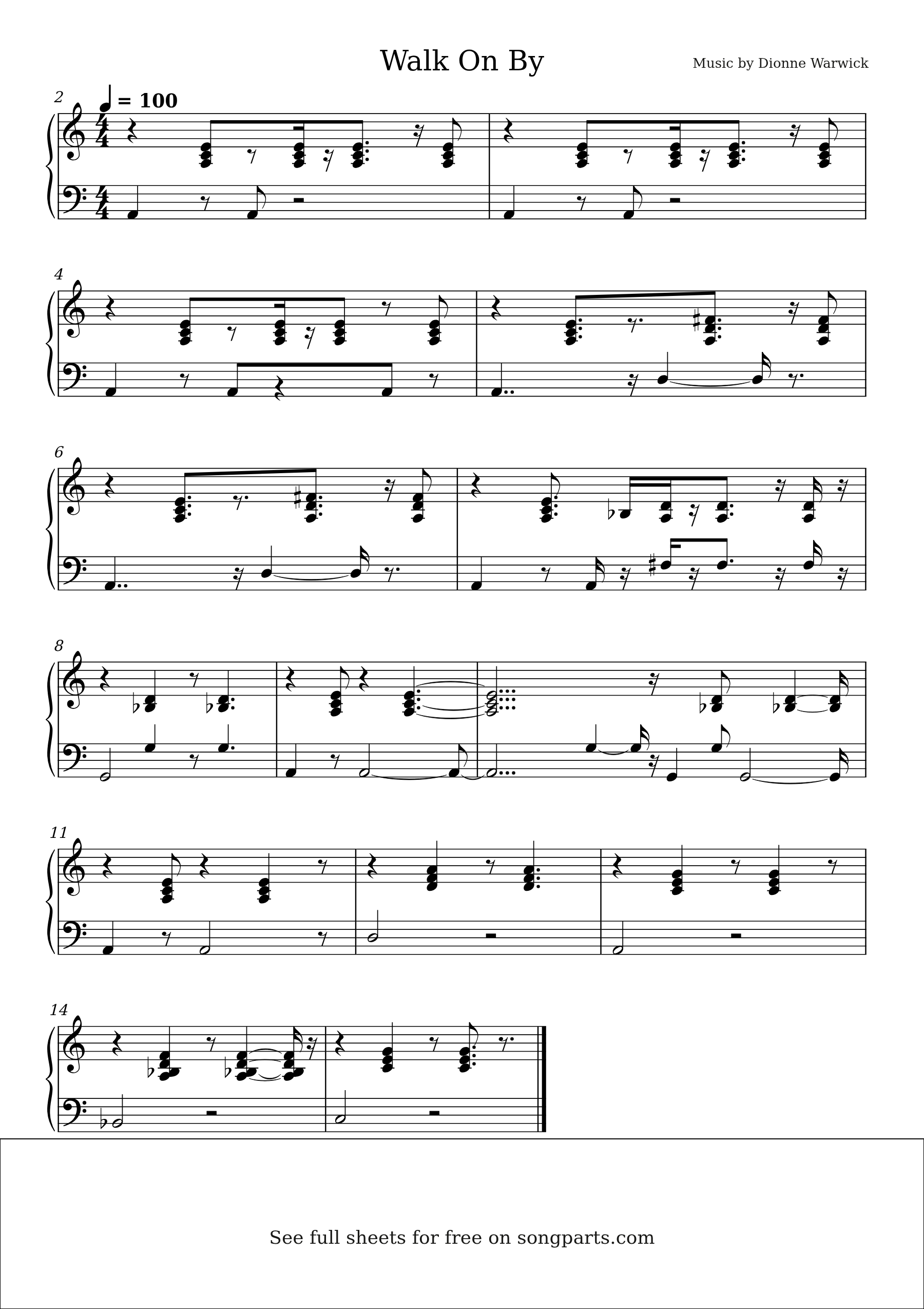 Sheet music preview for Walk On By by Dionne Warwick