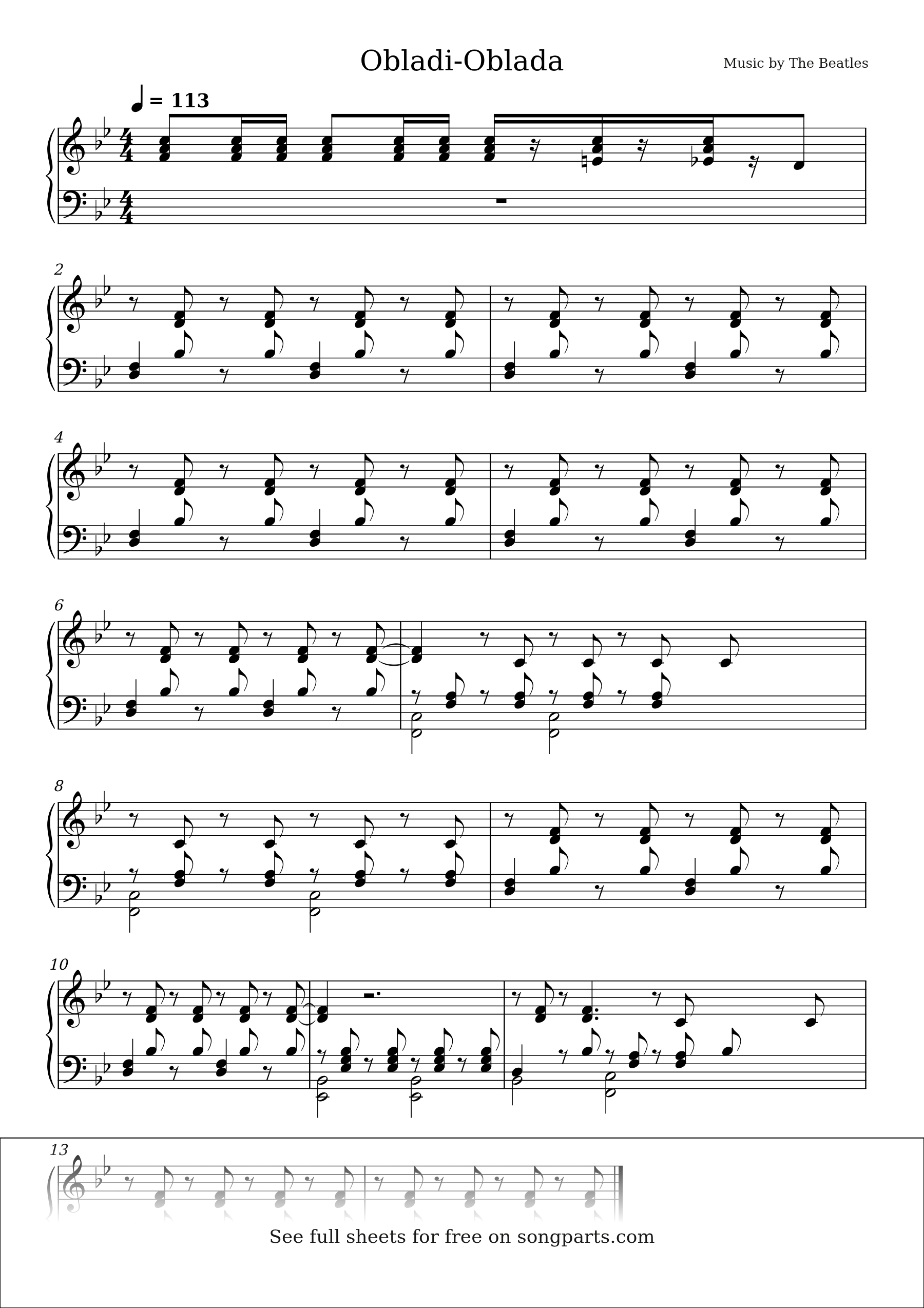 Sheet music preview for Obladi-Oblada by The Beatles