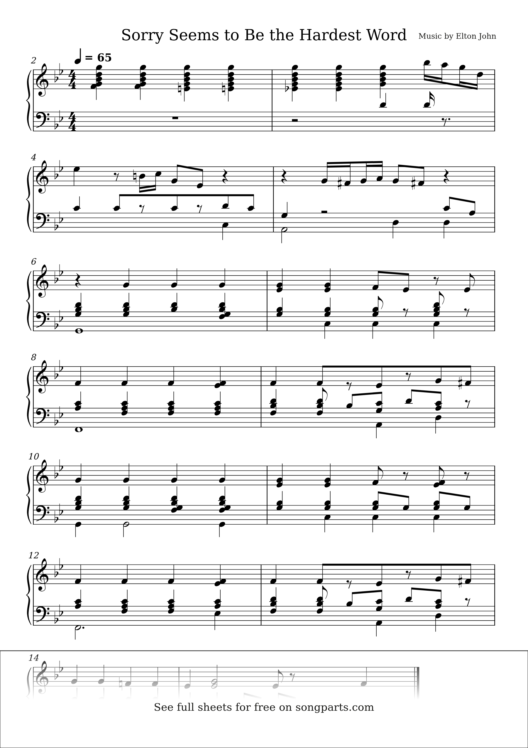 Sheet music preview for Sorry Seems to Be the Hardest Word by Elton John