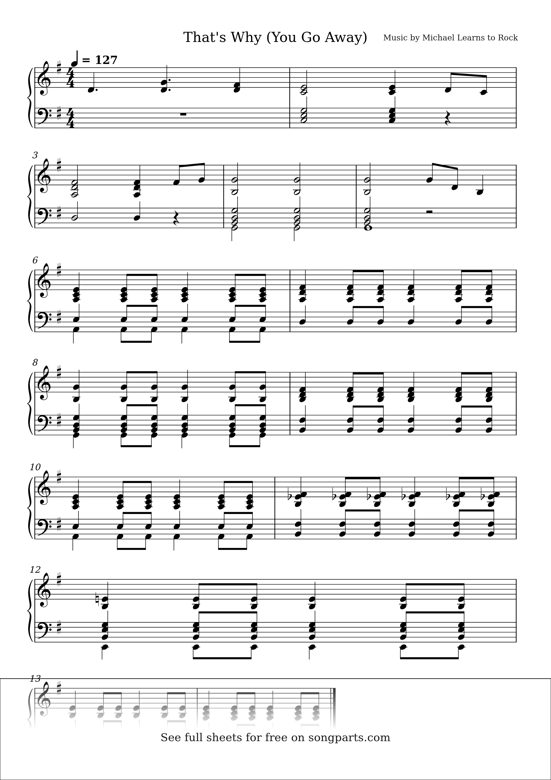 Vista previa de la partitura de That's Why (You Go Away) de Michael Learns to Rock