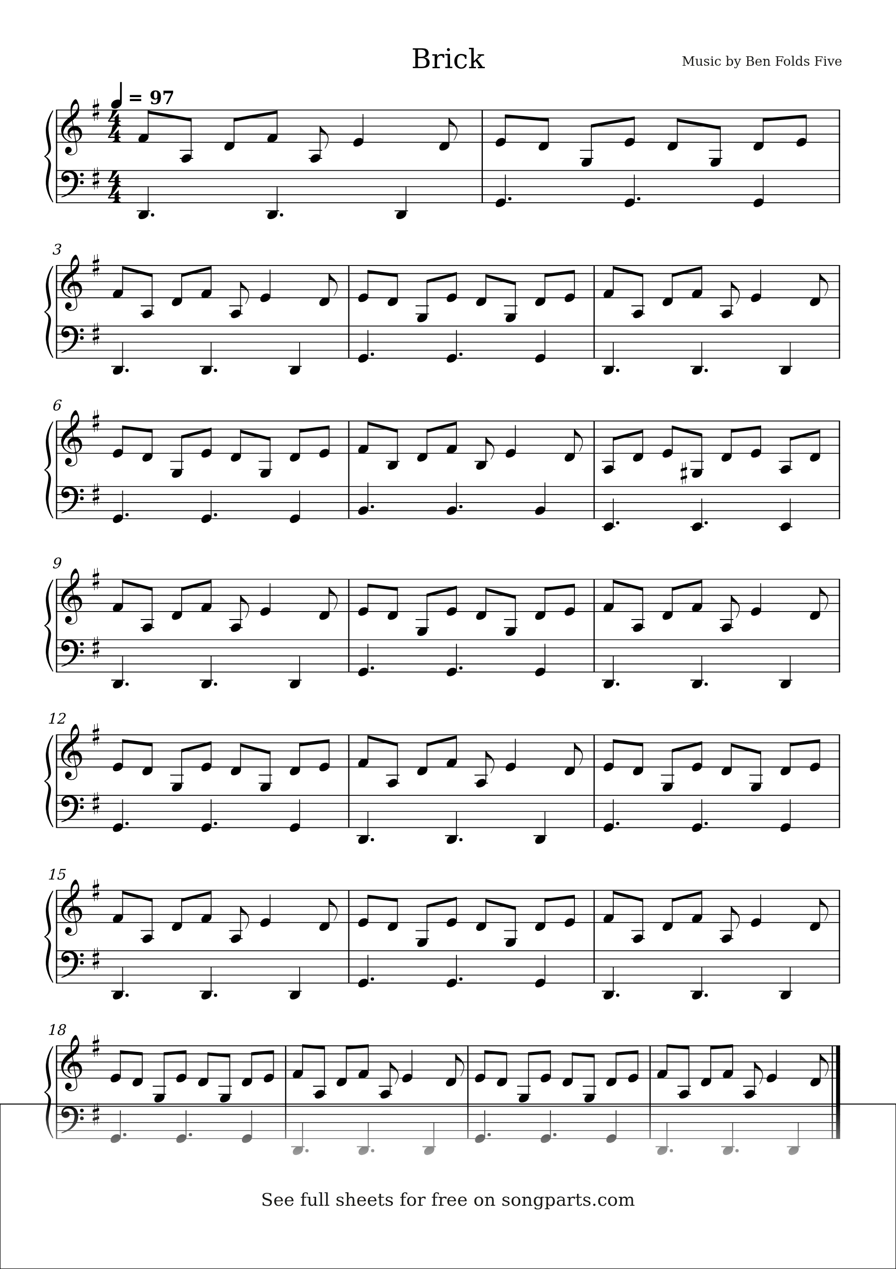 Vista previa de la partitura de Brick de Ben Folds Five