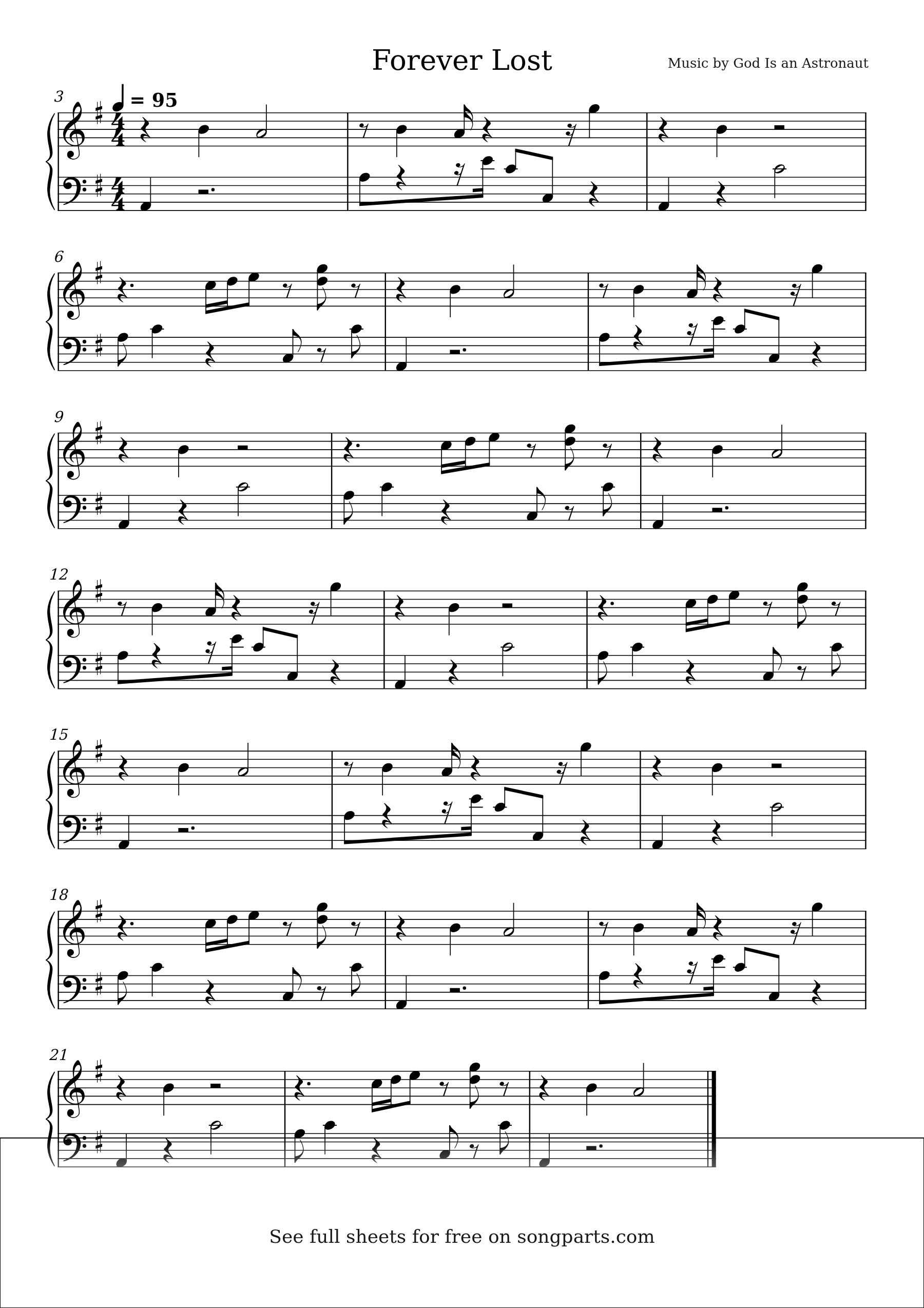 Sheet music preview for Forever Lost by God Is an Astronaut