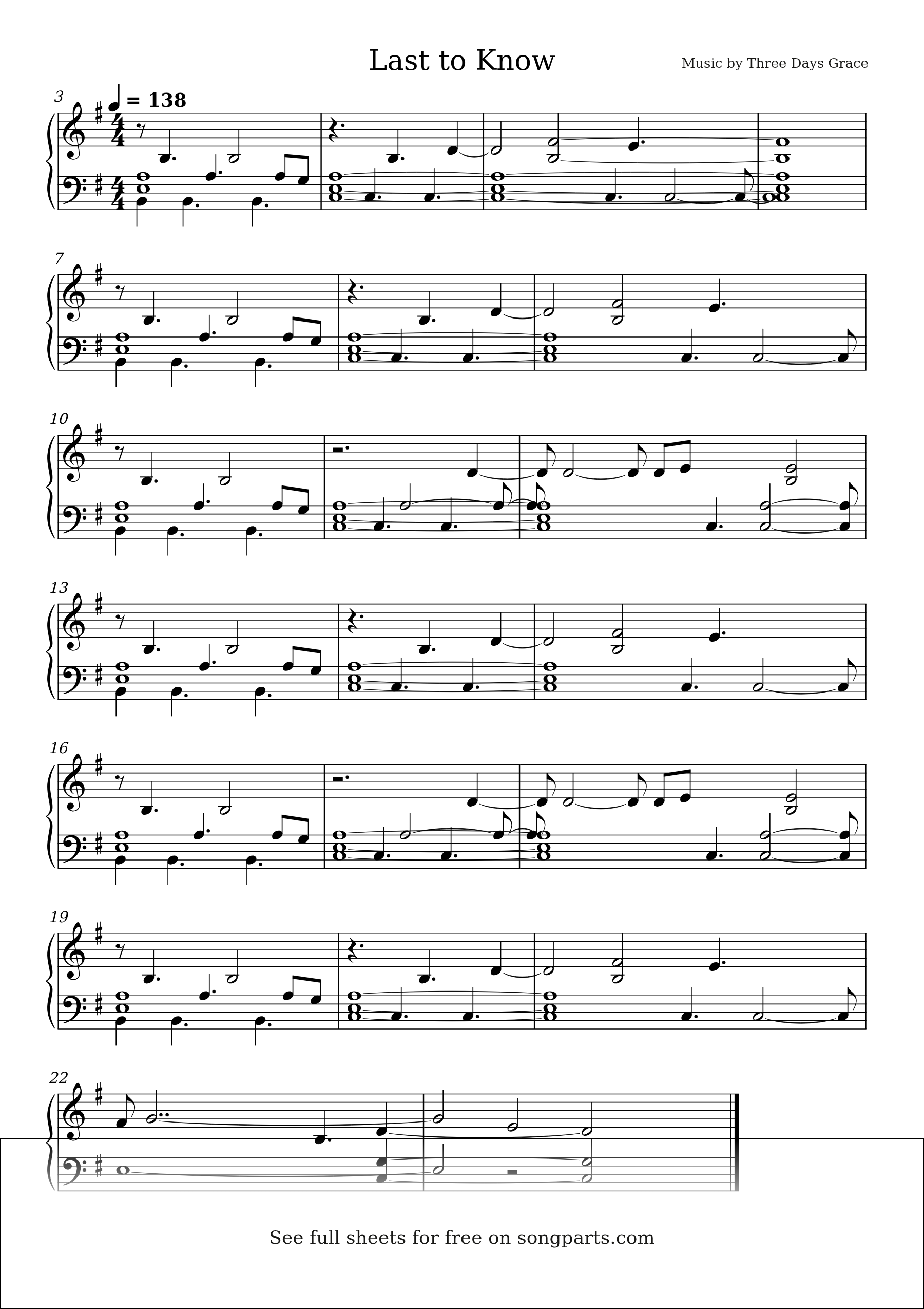 Vista previa de la partitura de Last to Know de Three Days Grace