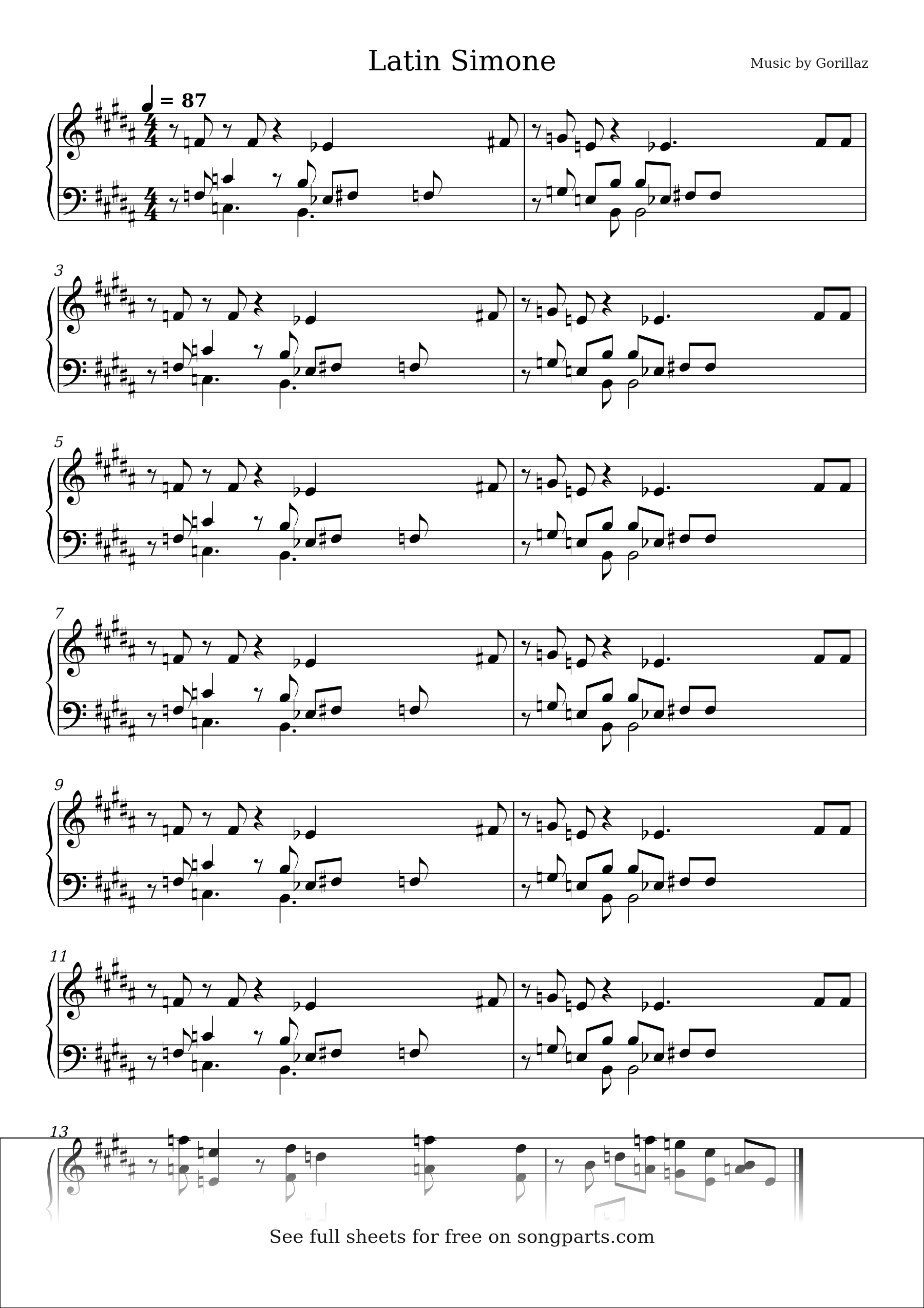 Vista previa de la partitura de Latin Simone de Gorillaz