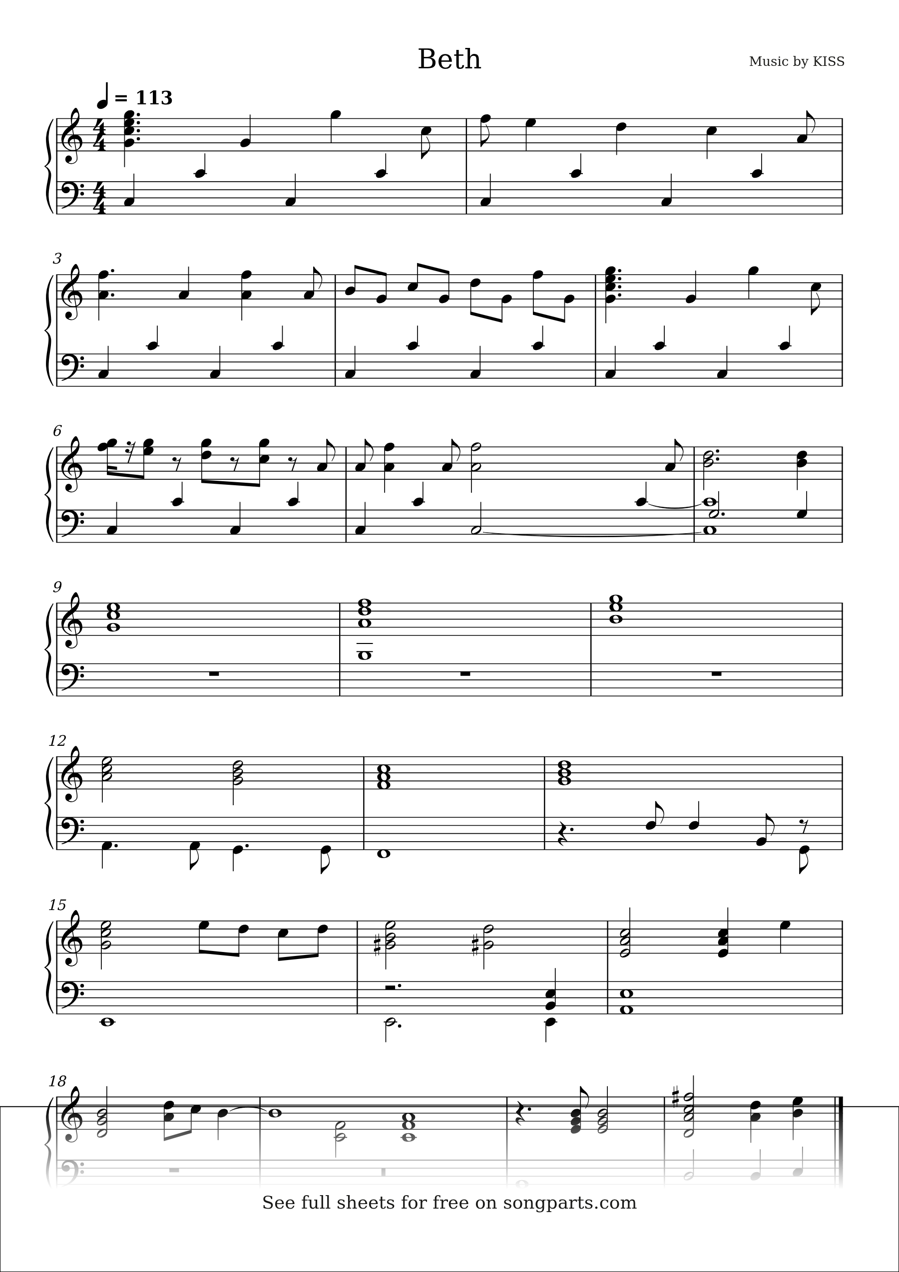 Превью нот Beth (KISS)