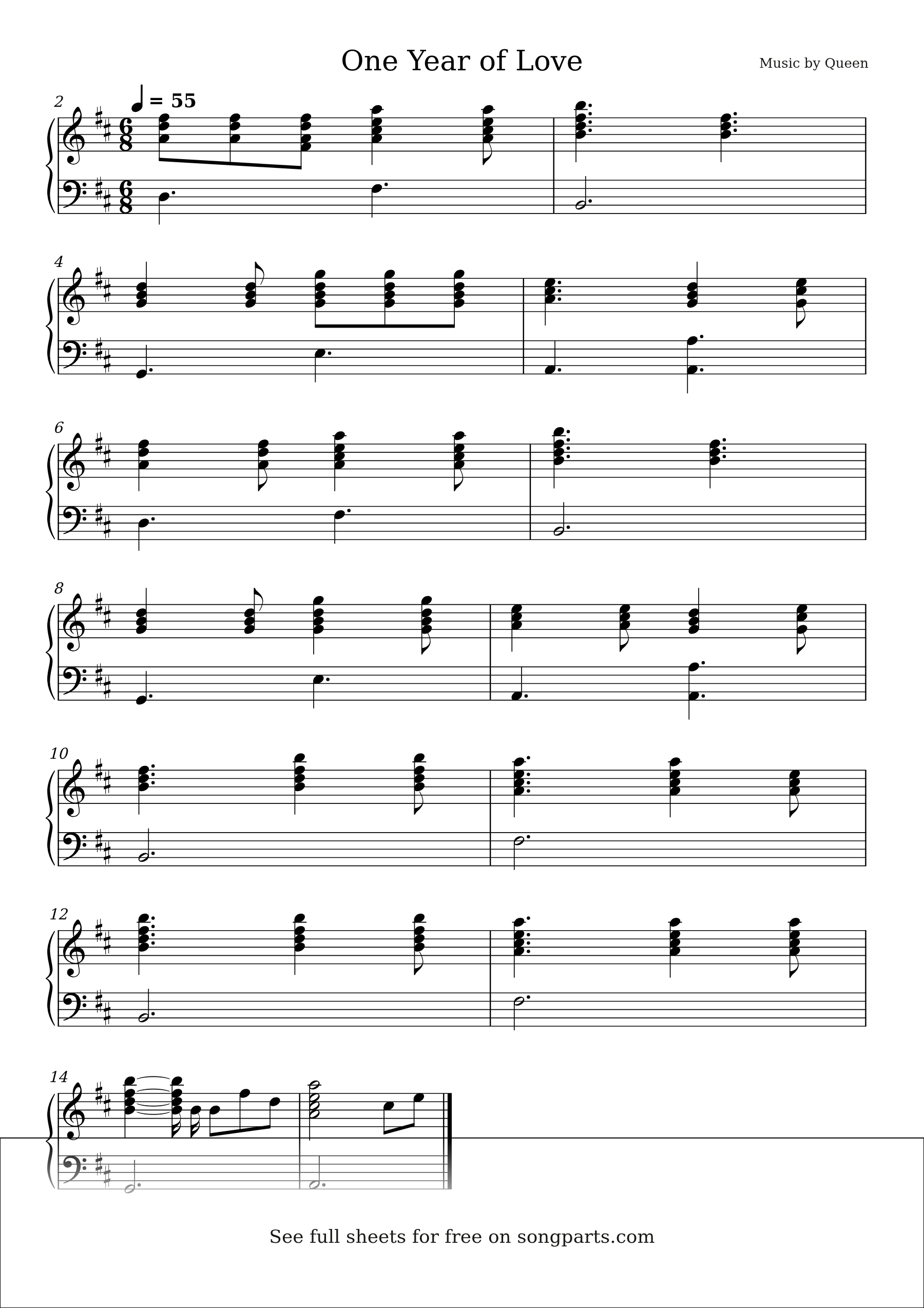 Sheet music preview for One Year of Love by Queen
