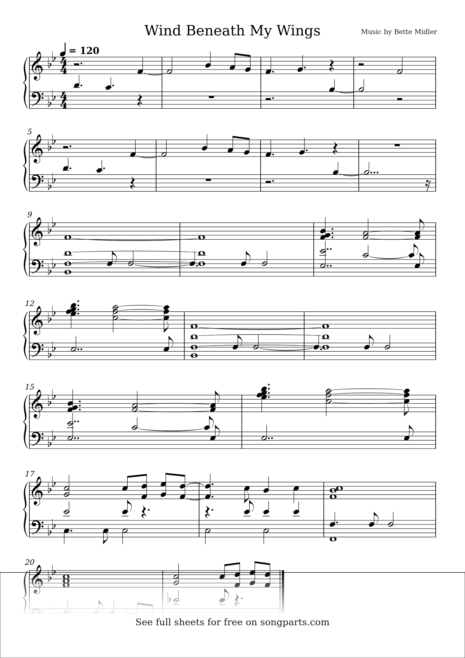 Sheet music preview for Wind Beneath My Wings by Bette Midler
