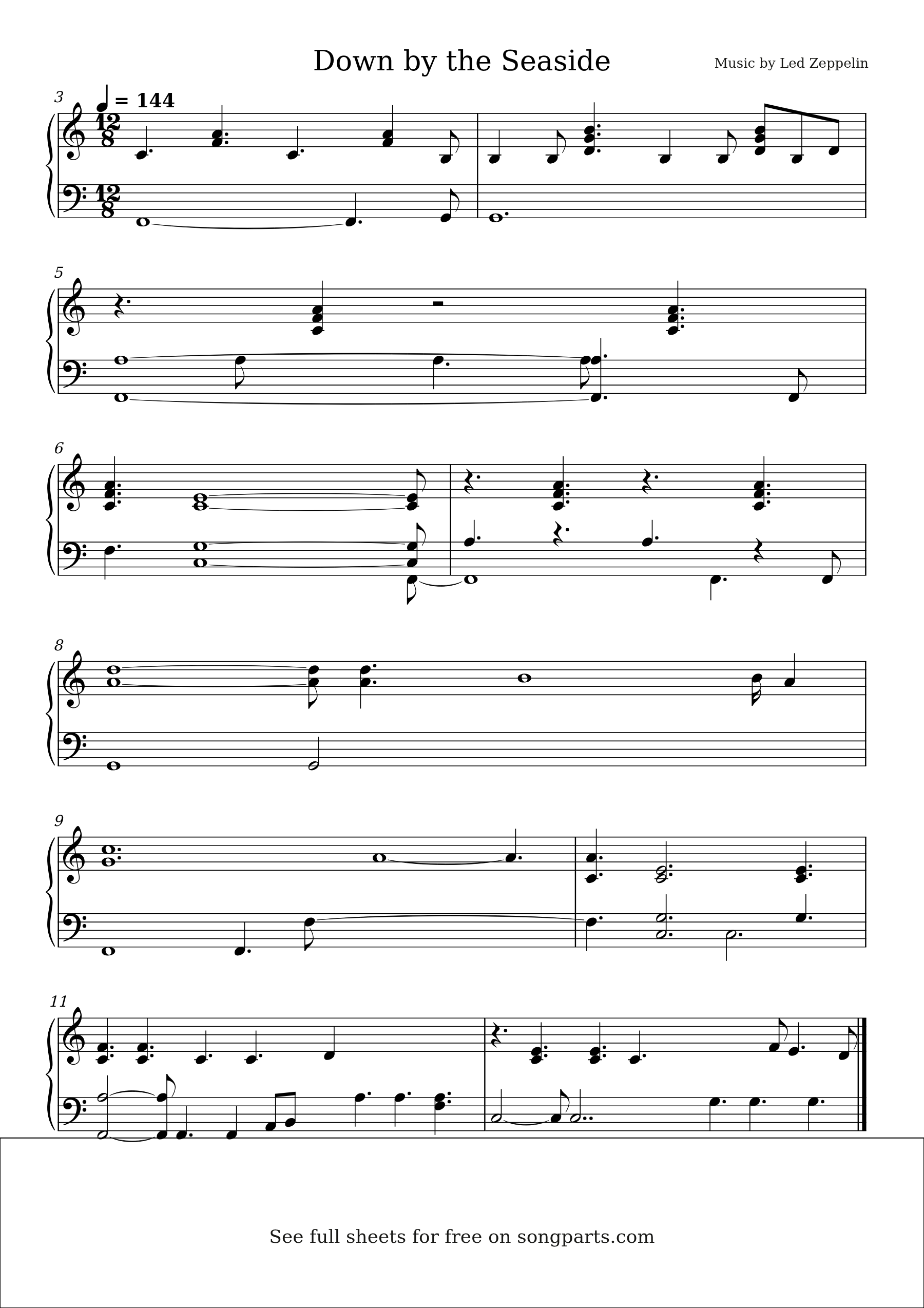 Sheet music preview for Down by the Seaside by Led Zeppelin