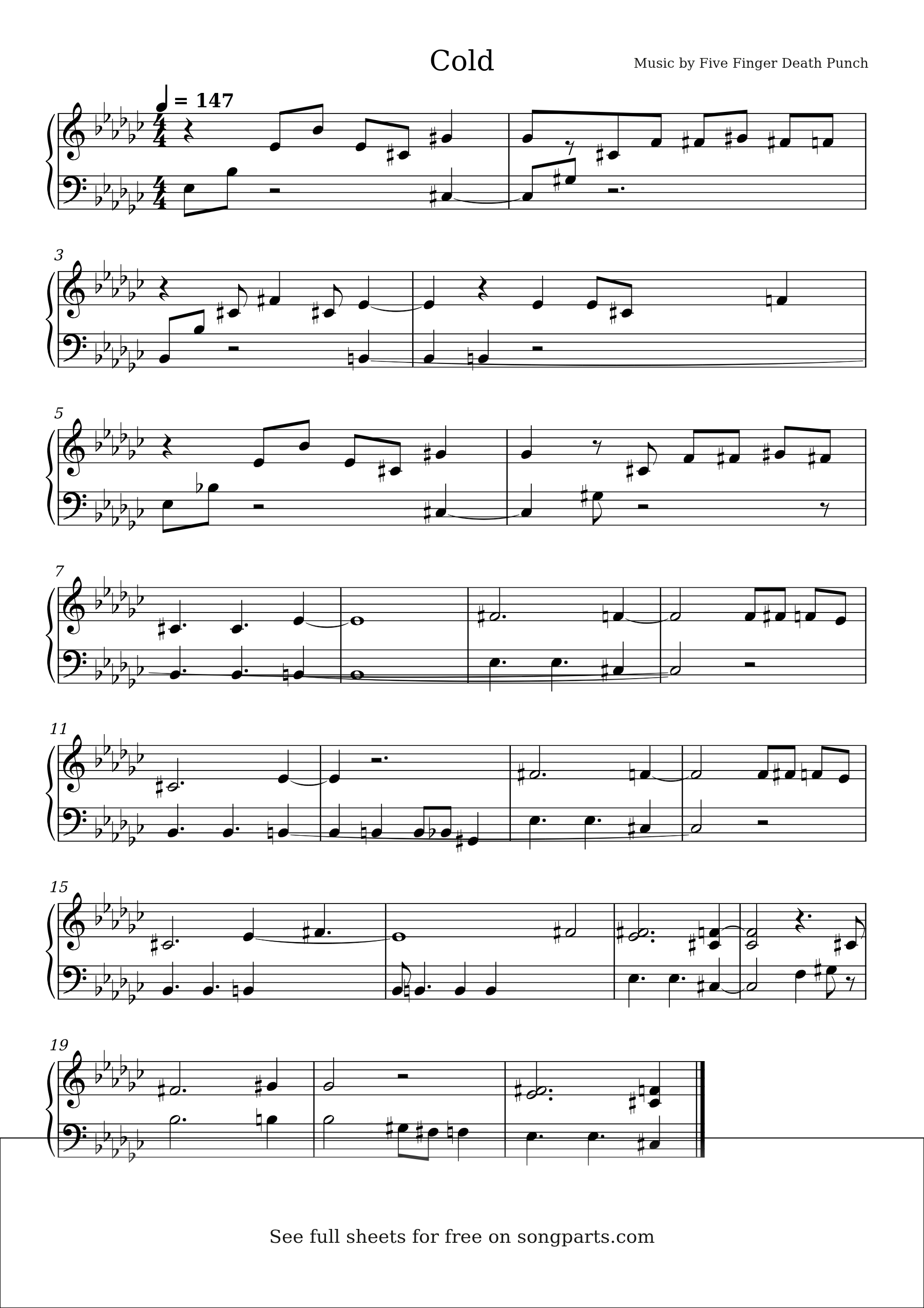Vista previa de la partitura de Cold de Five Finger Death Punch