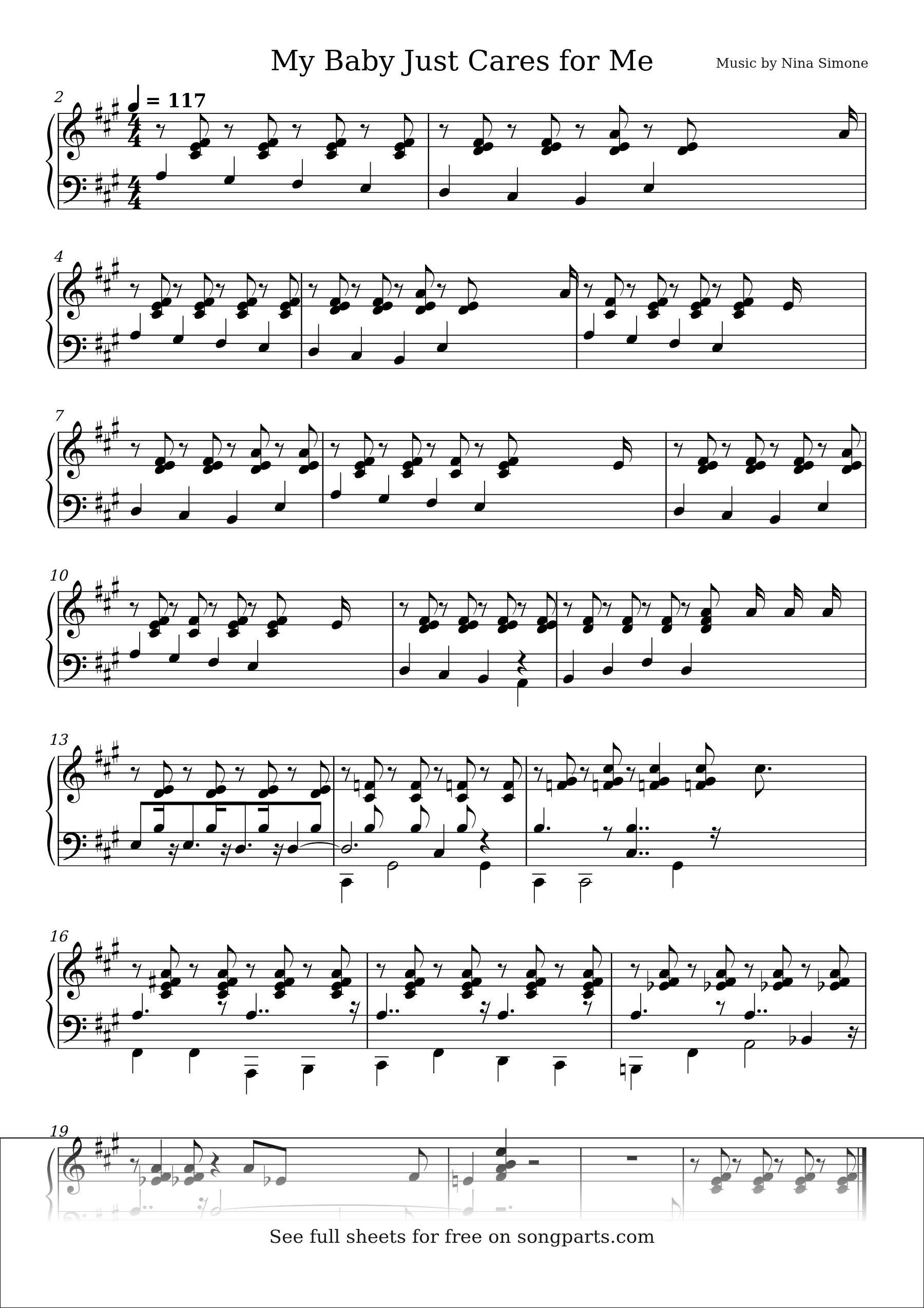 Sheet music preview for My Baby Just Cares for Me by Nina Simone