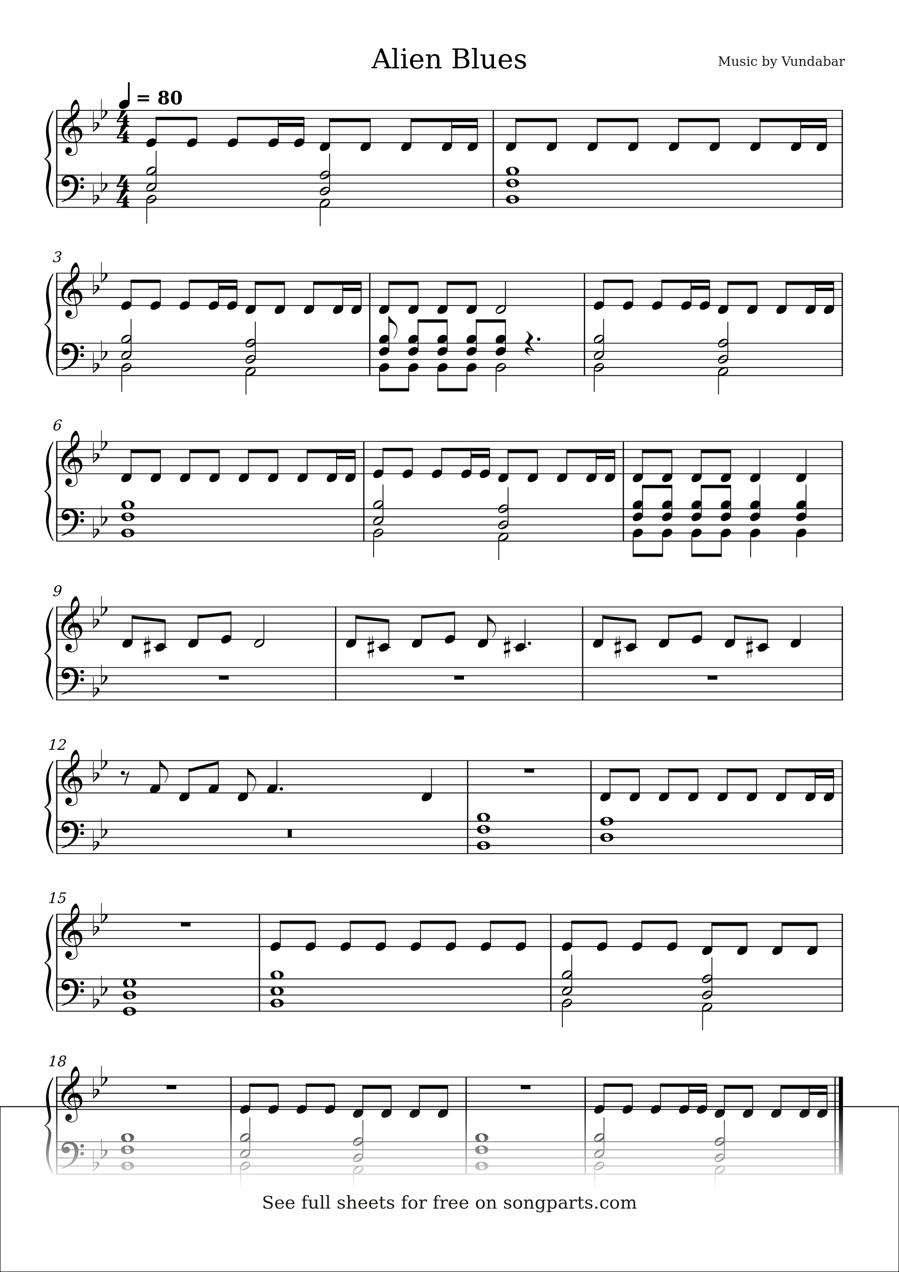 Sheet music preview for Alien Blues by Vundabar