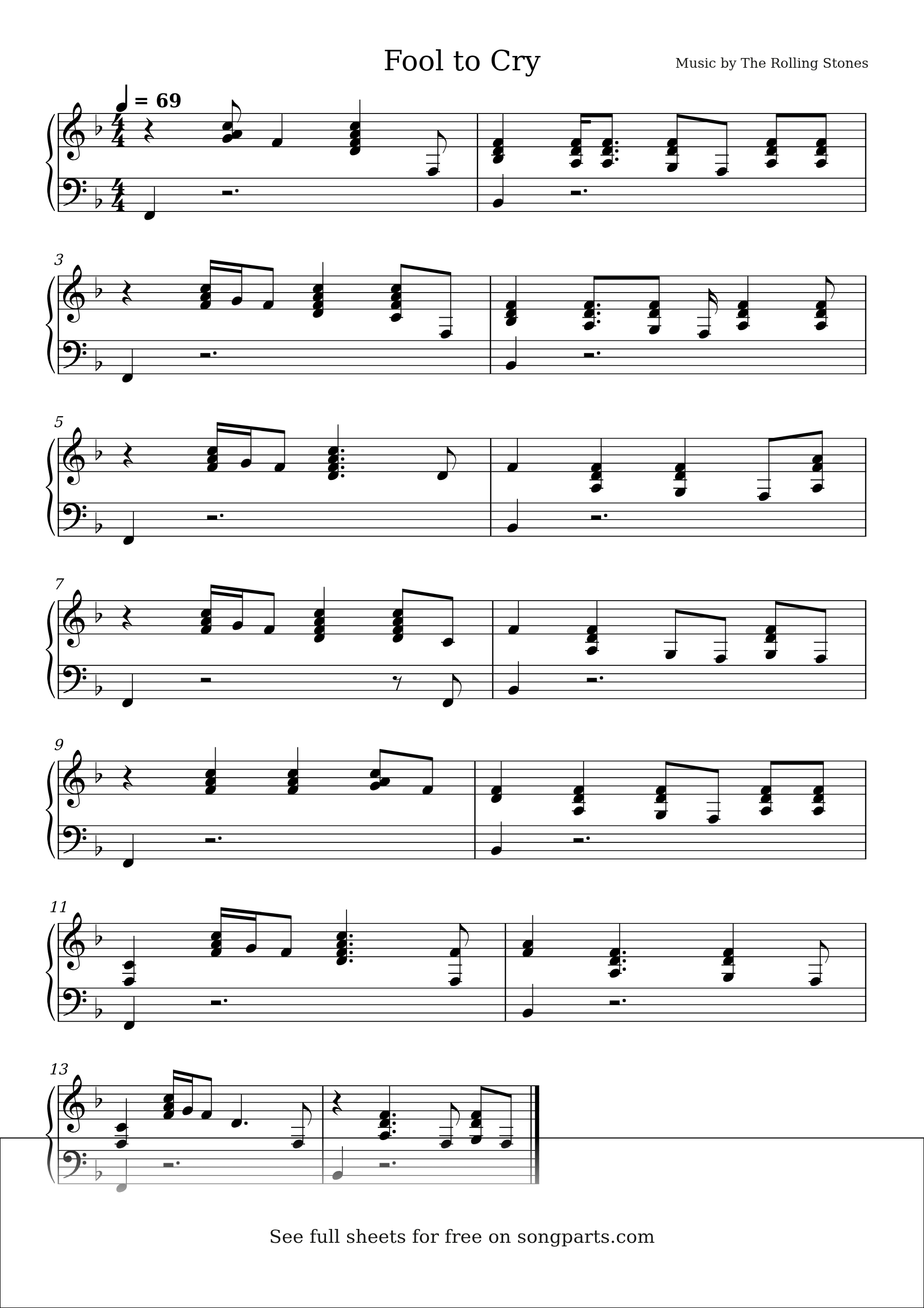 Sheet music preview for Fool to Cry by The Rolling Stones