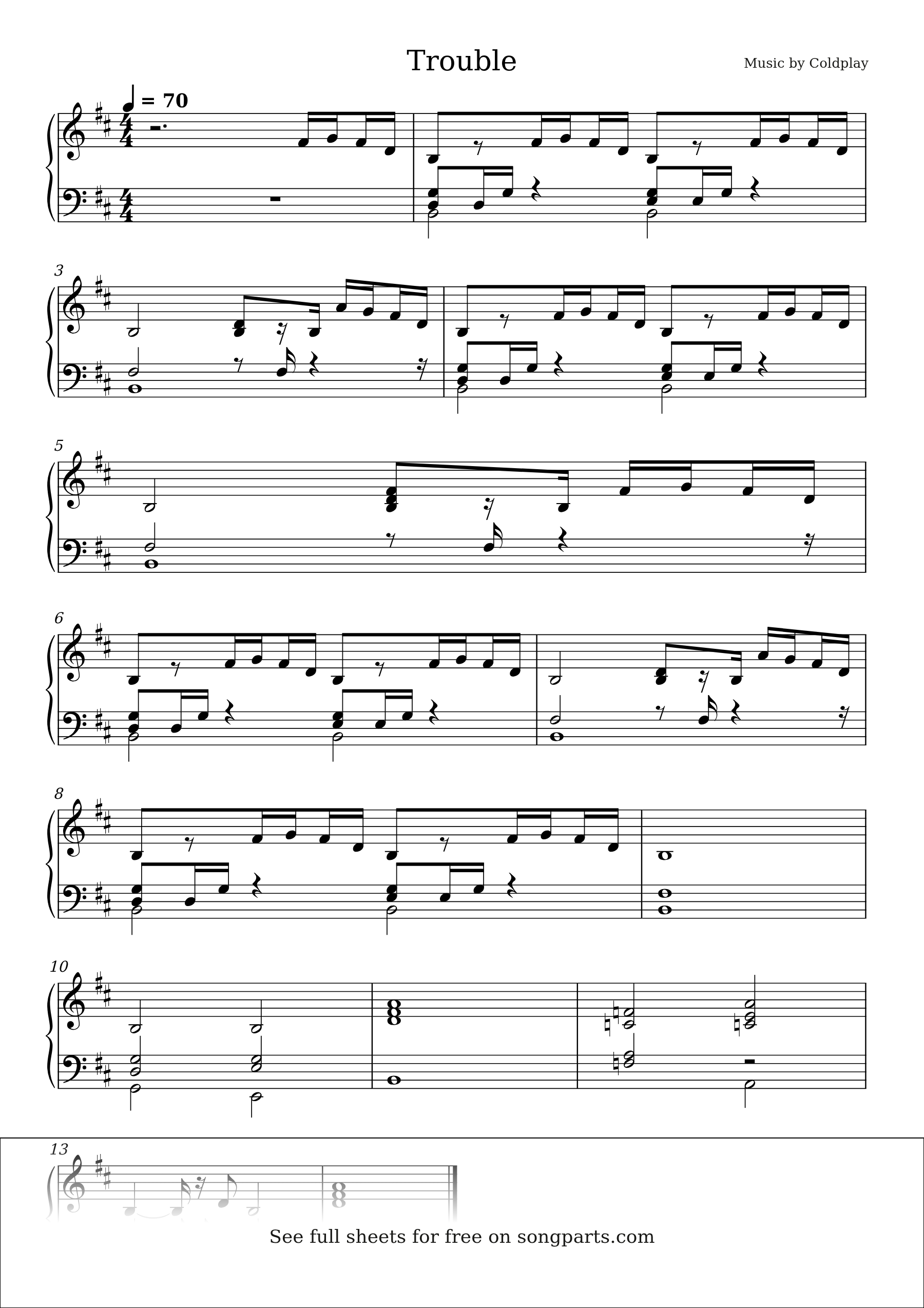 Sheet music preview for Trouble by Coldplay