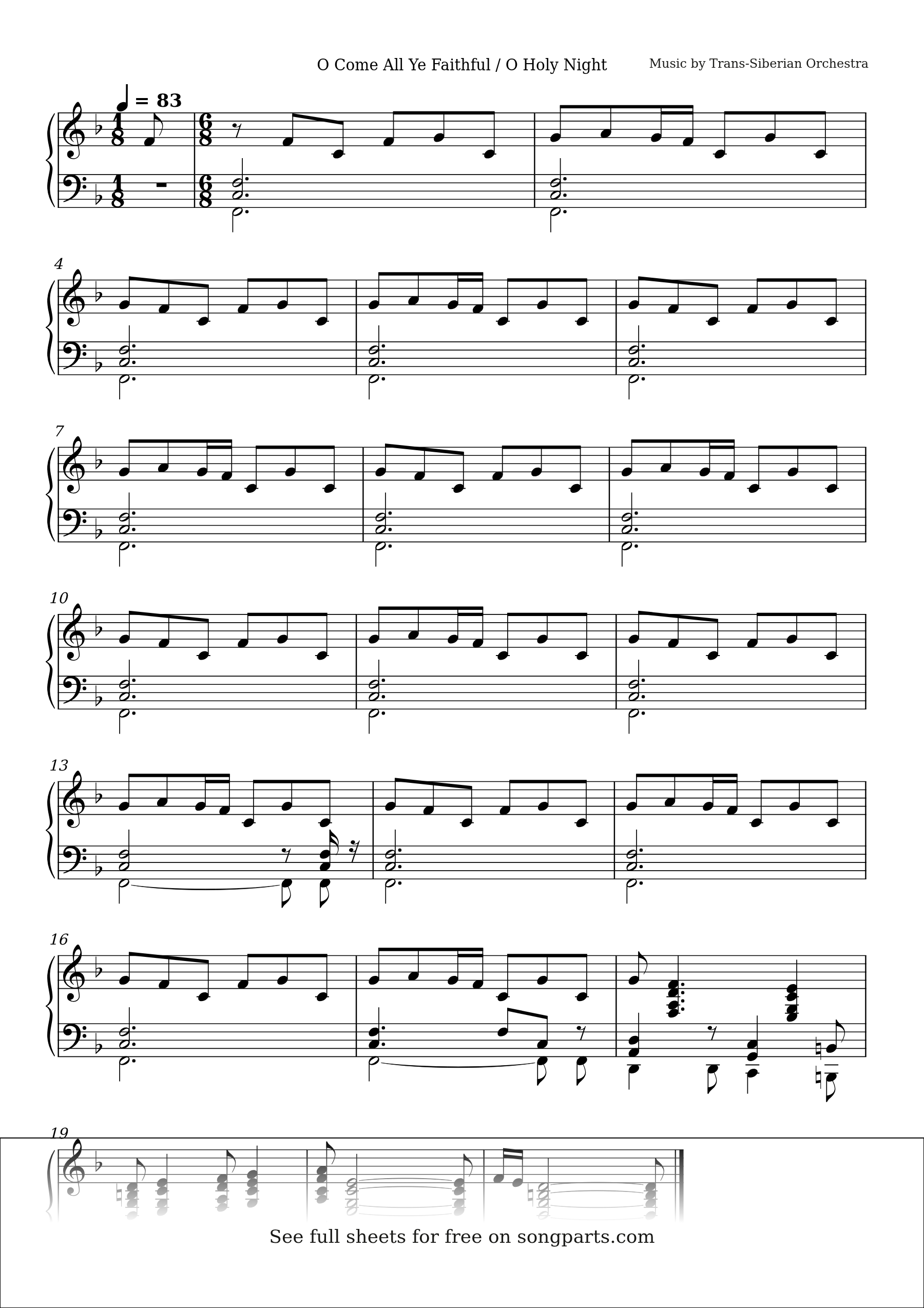 Sheet music preview for O Come All Ye Faithful / O Holy Night by Trans-Siberian Orchestra
