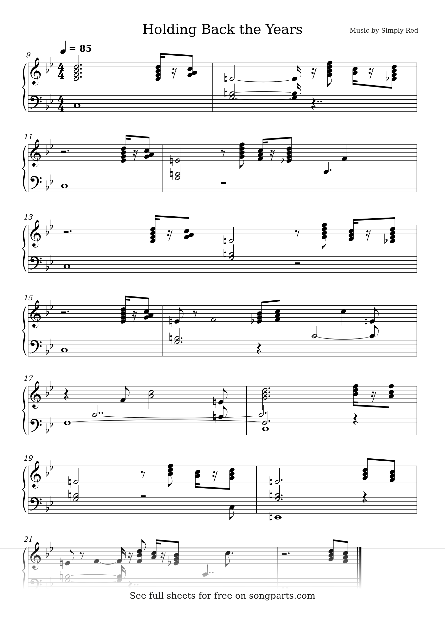 Sheet music preview for Holding Back the Years by Simply Red