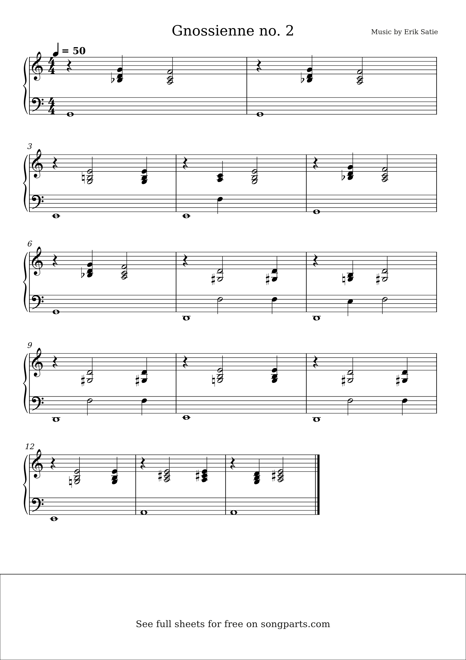 Vista previa de la partitura de Gnossienne no. 2 de Erik Satie