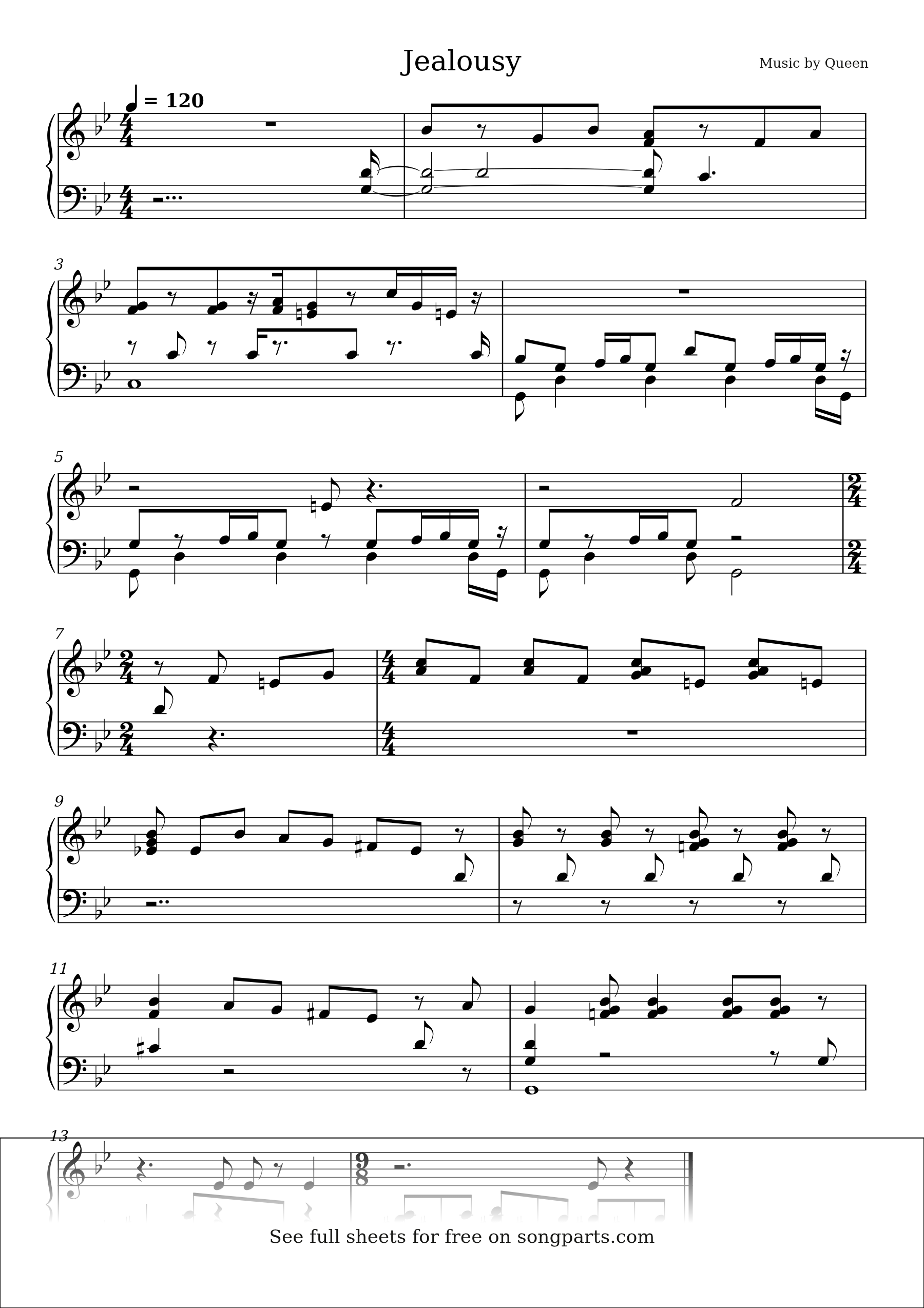 Sheet music preview for Jealousy by Queen