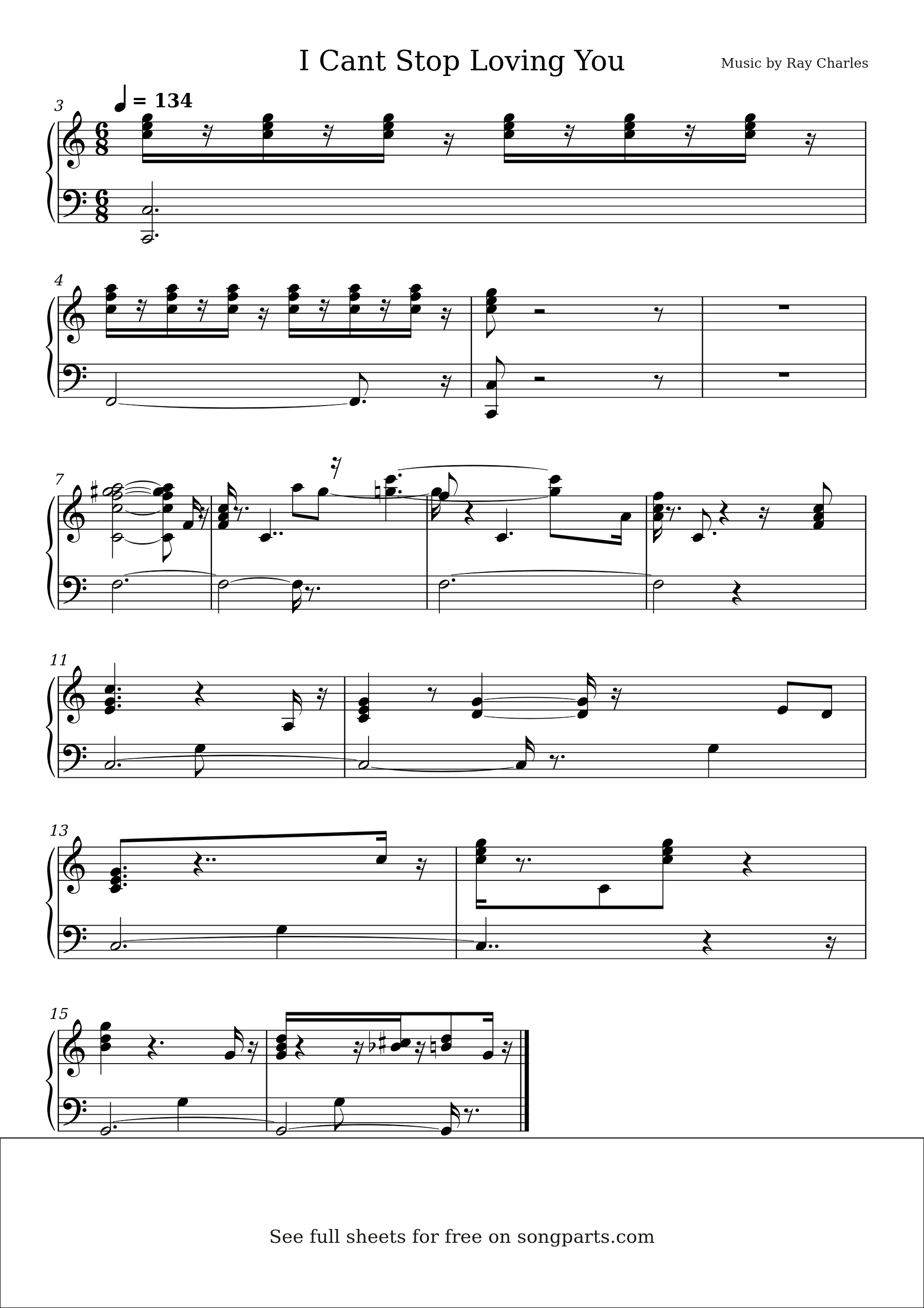 Sheet music preview for I Cant Stop Loving You by Ray Charles