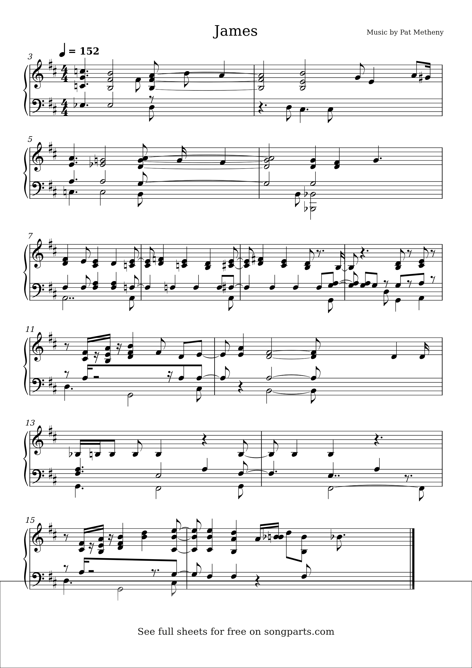 Vista previa de la partitura de James de Pat Metheny