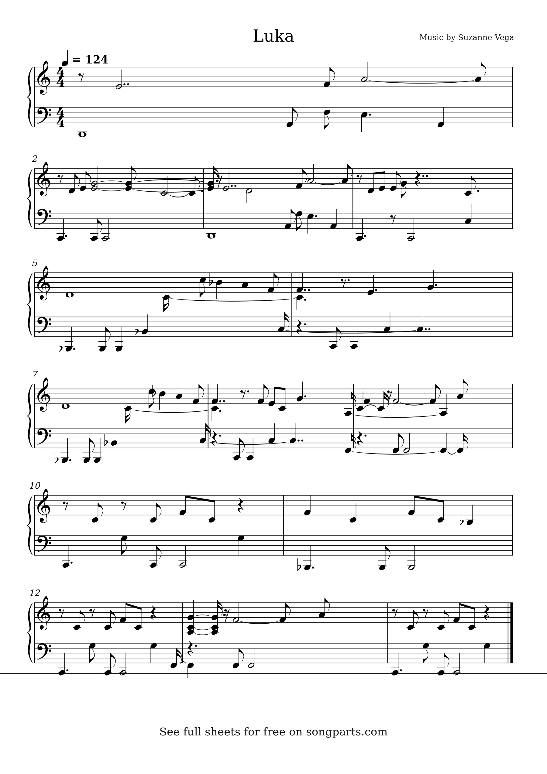 Sheet music preview for Luka by Suzanne Vega