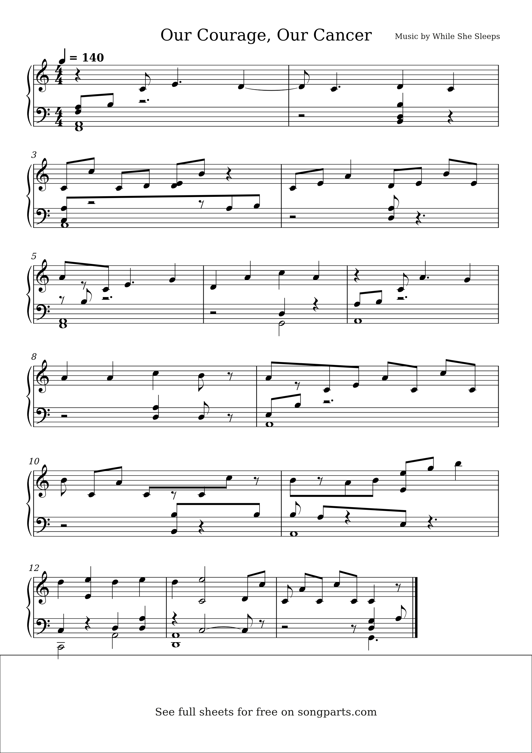 Sheet music preview for Our Courage, Our Cancer by While She Sleeps