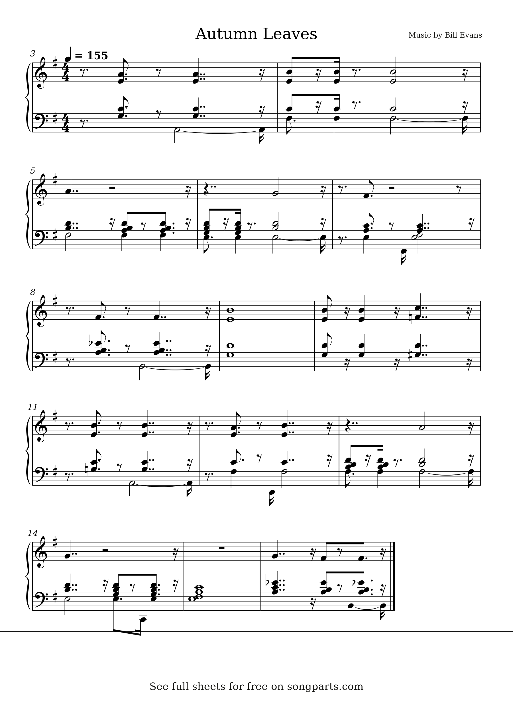 Sheet music preview for Autumn Leaves by Bill Evans