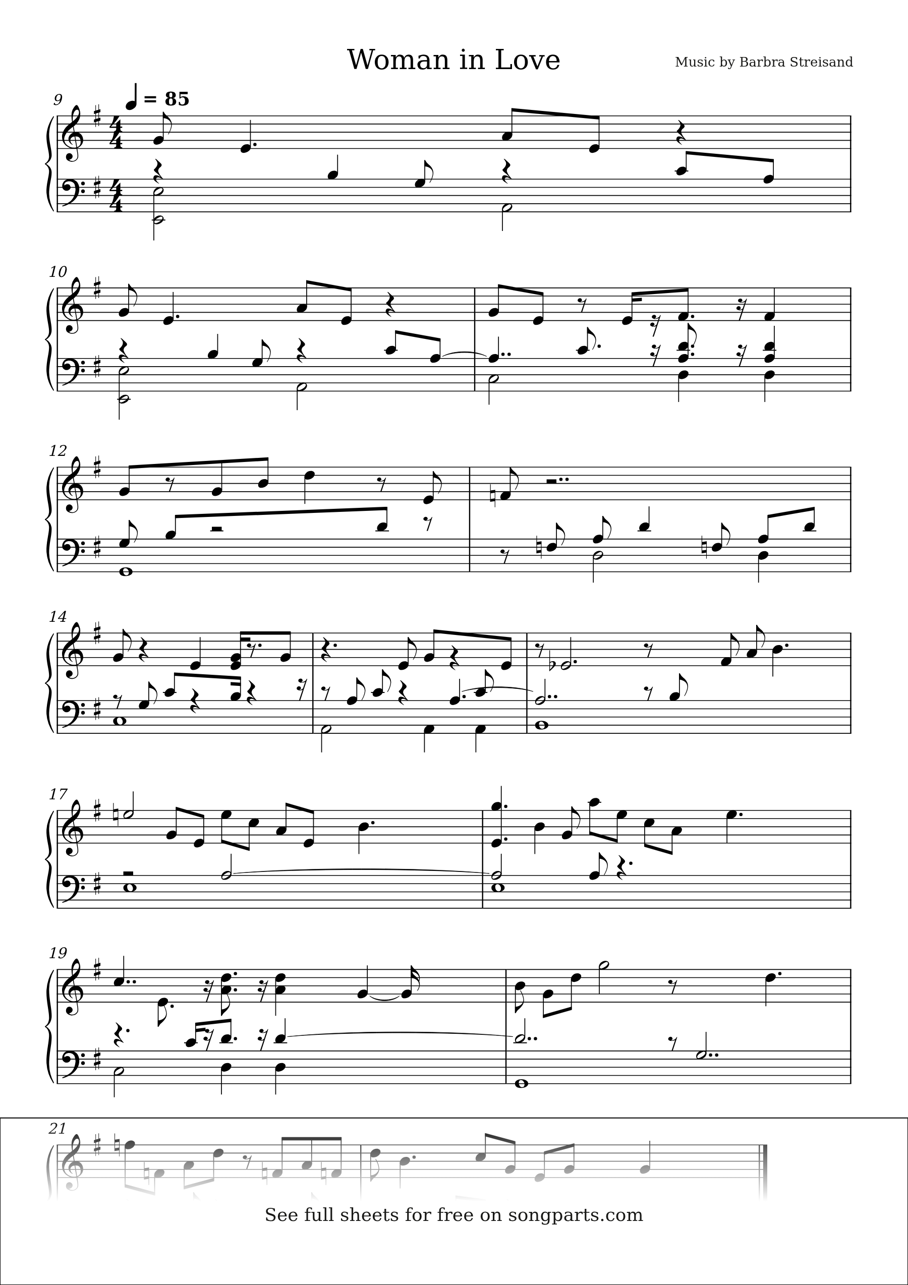 Sheet music preview for Woman in Love by Barbra Streisand