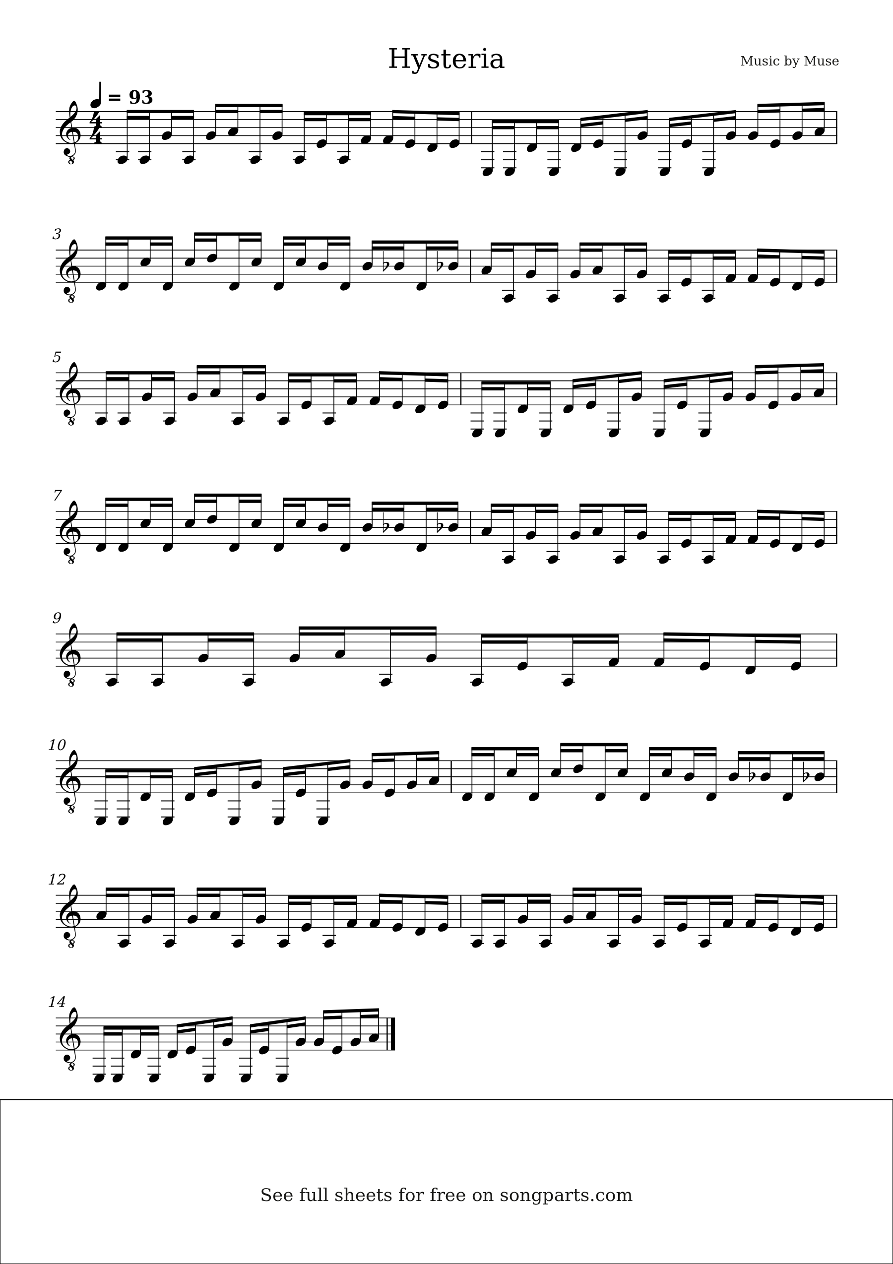 Sheet music preview for Hysteria by Muse