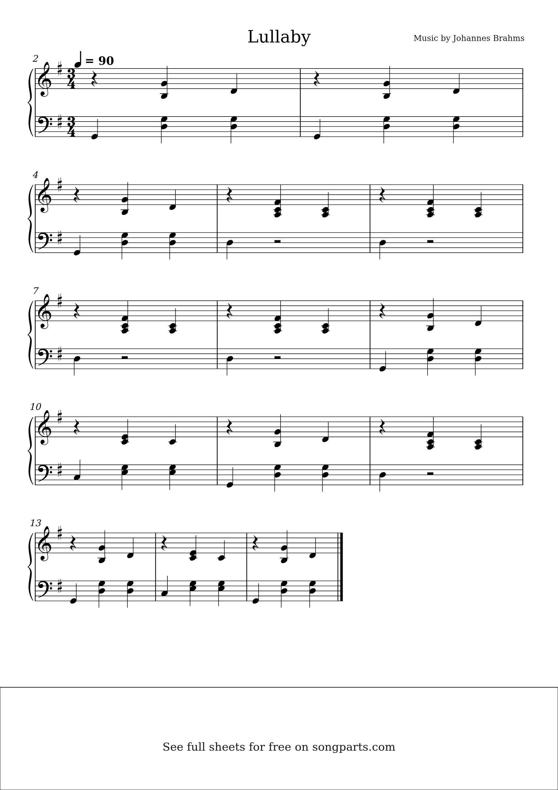Превью нот Lullaby (Johannes Brahms)