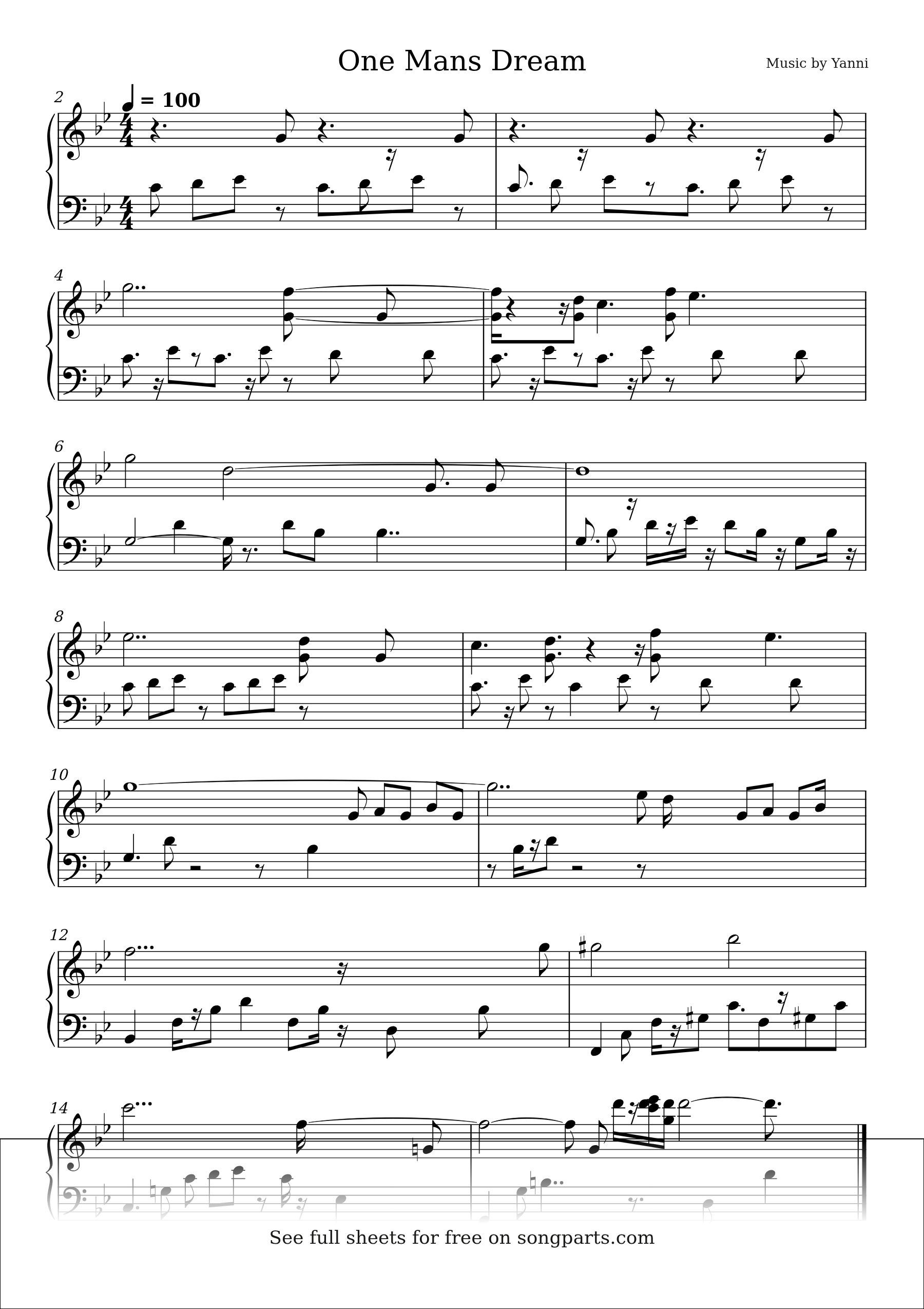 Sheet music preview for One Mans Dream by Yanni