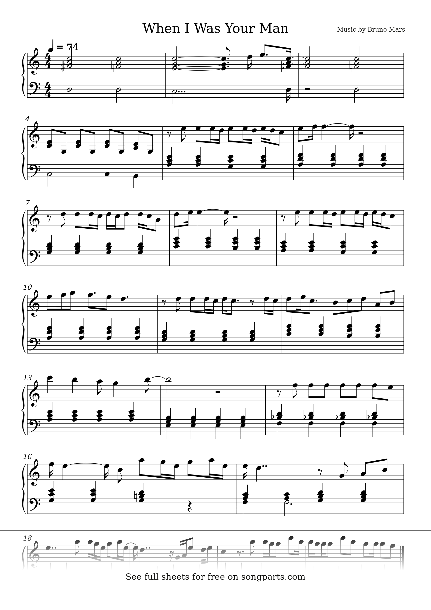 Sheet music preview for When I Was Your Man by Bruno Mars