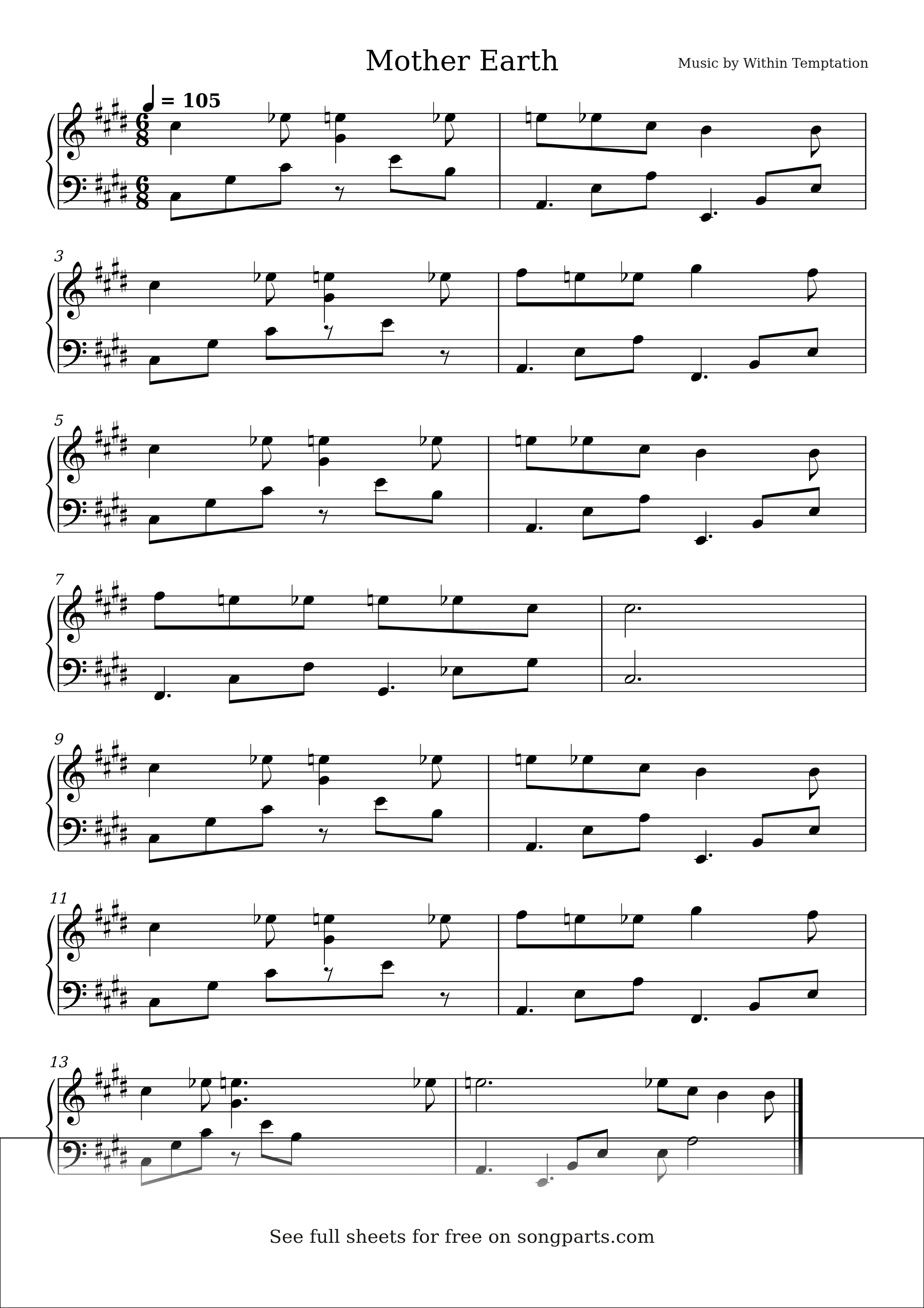 Vista previa de la partitura de Mother Earth de Within Temptation