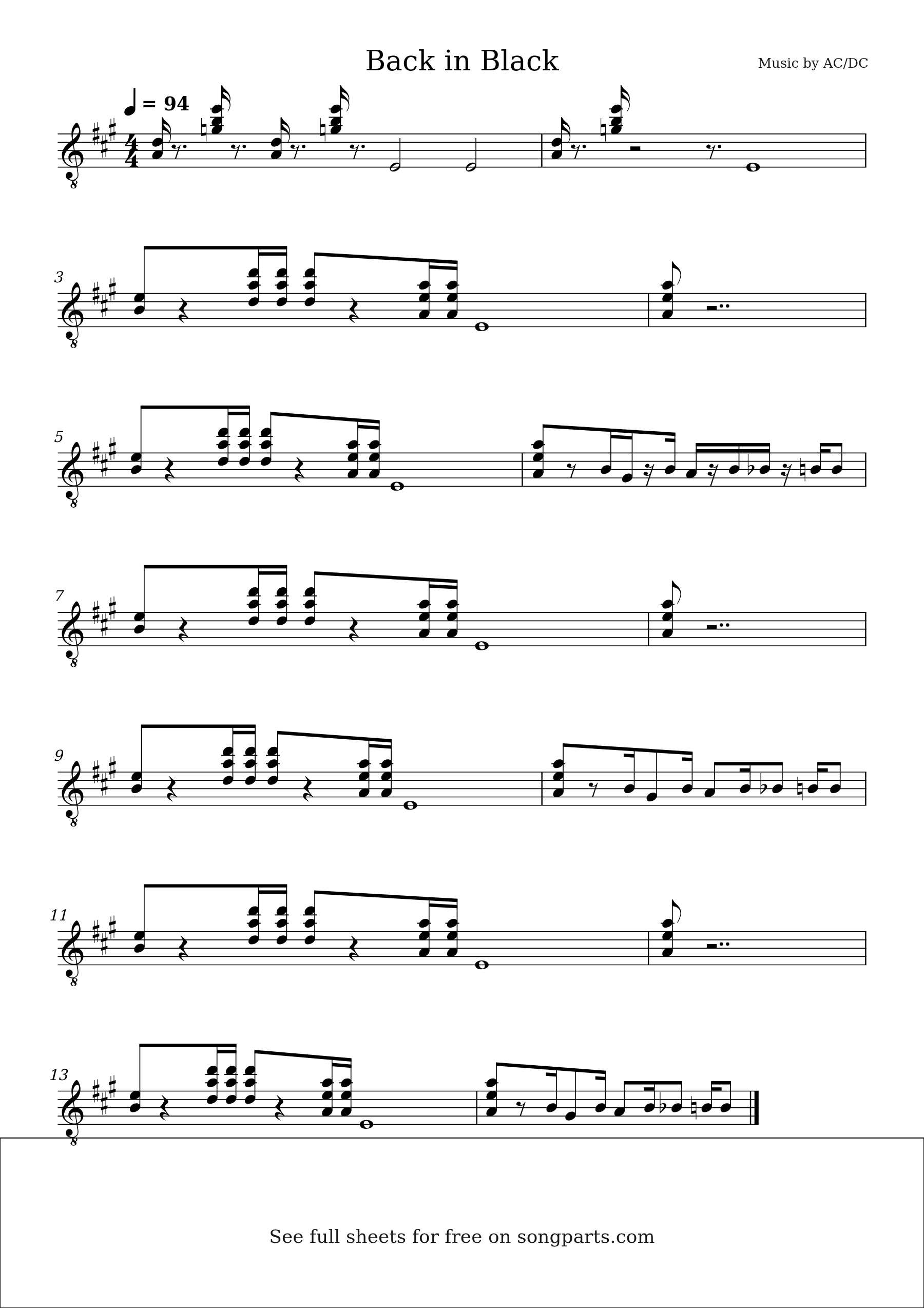 Sheet music preview for Back in Black by AC/DC