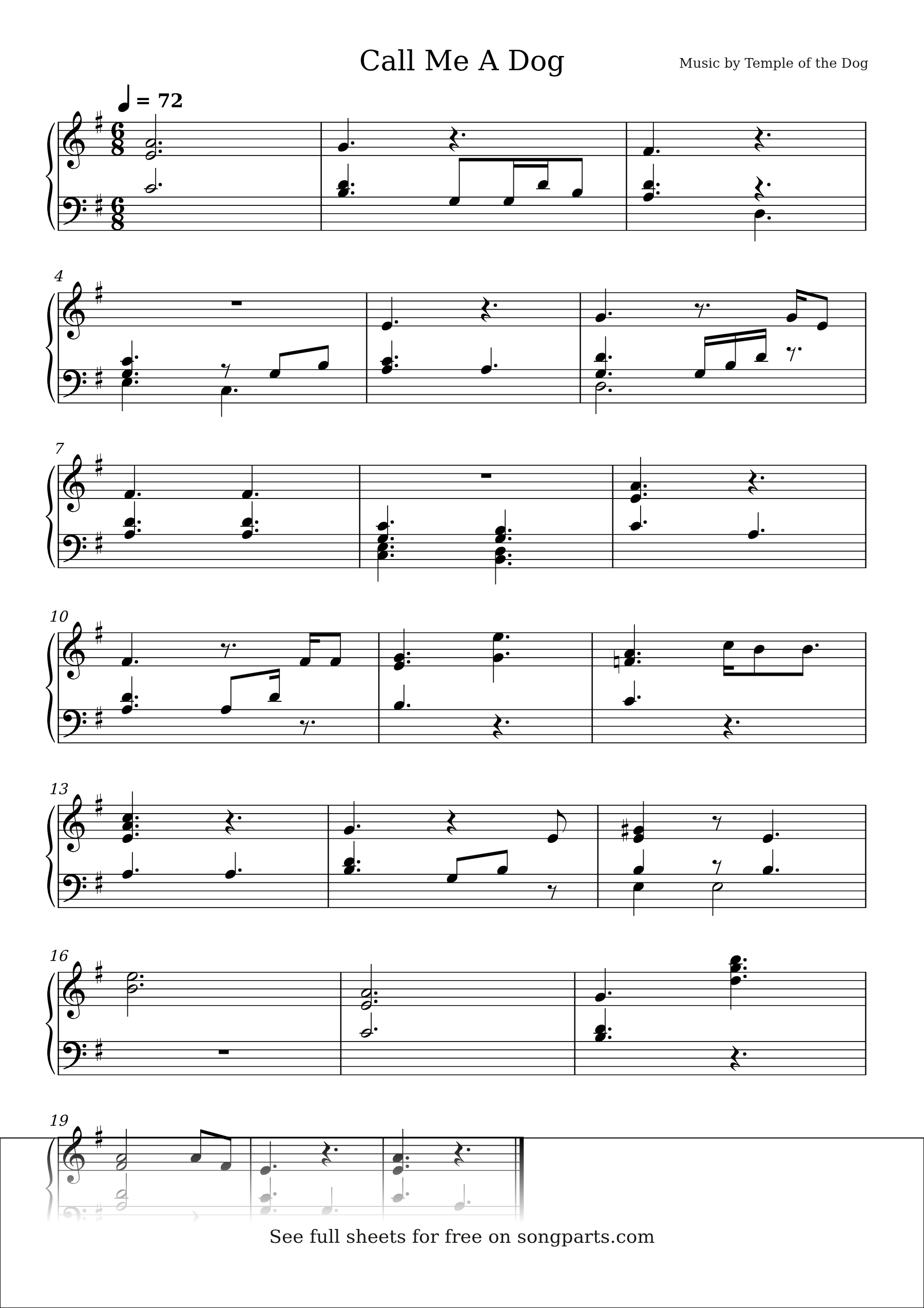 Sheet music preview for Call Me A Dog by Temple of the Dog