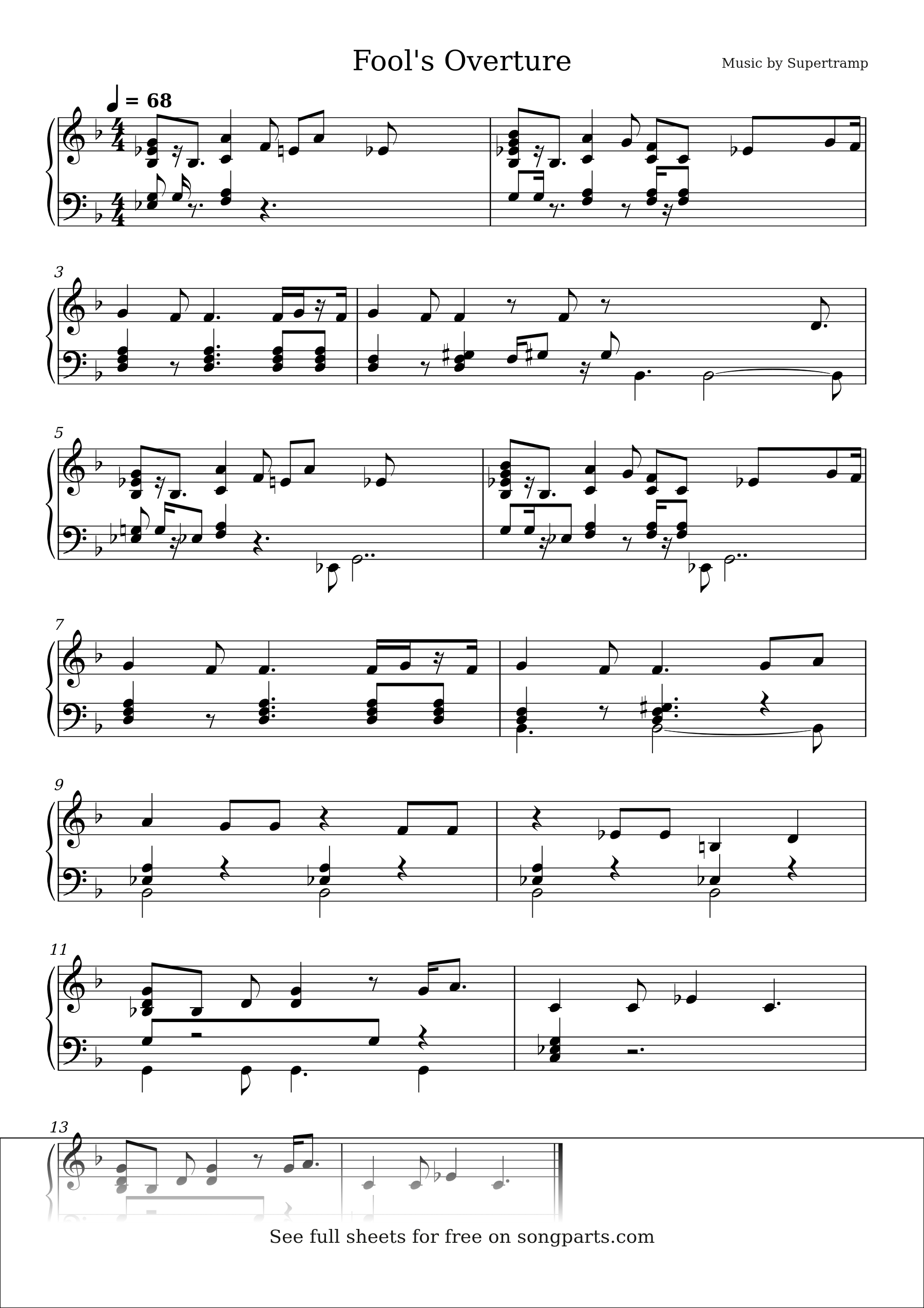 Vista previa de la partitura de Fool's Overture de Supertramp